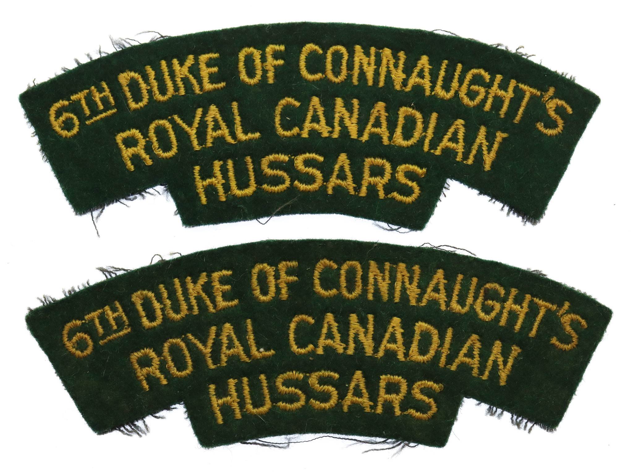 Pair of 6th Duke of Connaught's Royal Canadian Hussars Cloth Shoulder Titles