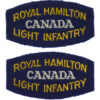 Pair of Canadian Royal Hamilton Light Infantry (ROYAL HAMILTON/CANADA/LIGHT INFANTRY) Cloth Shoulder Titles