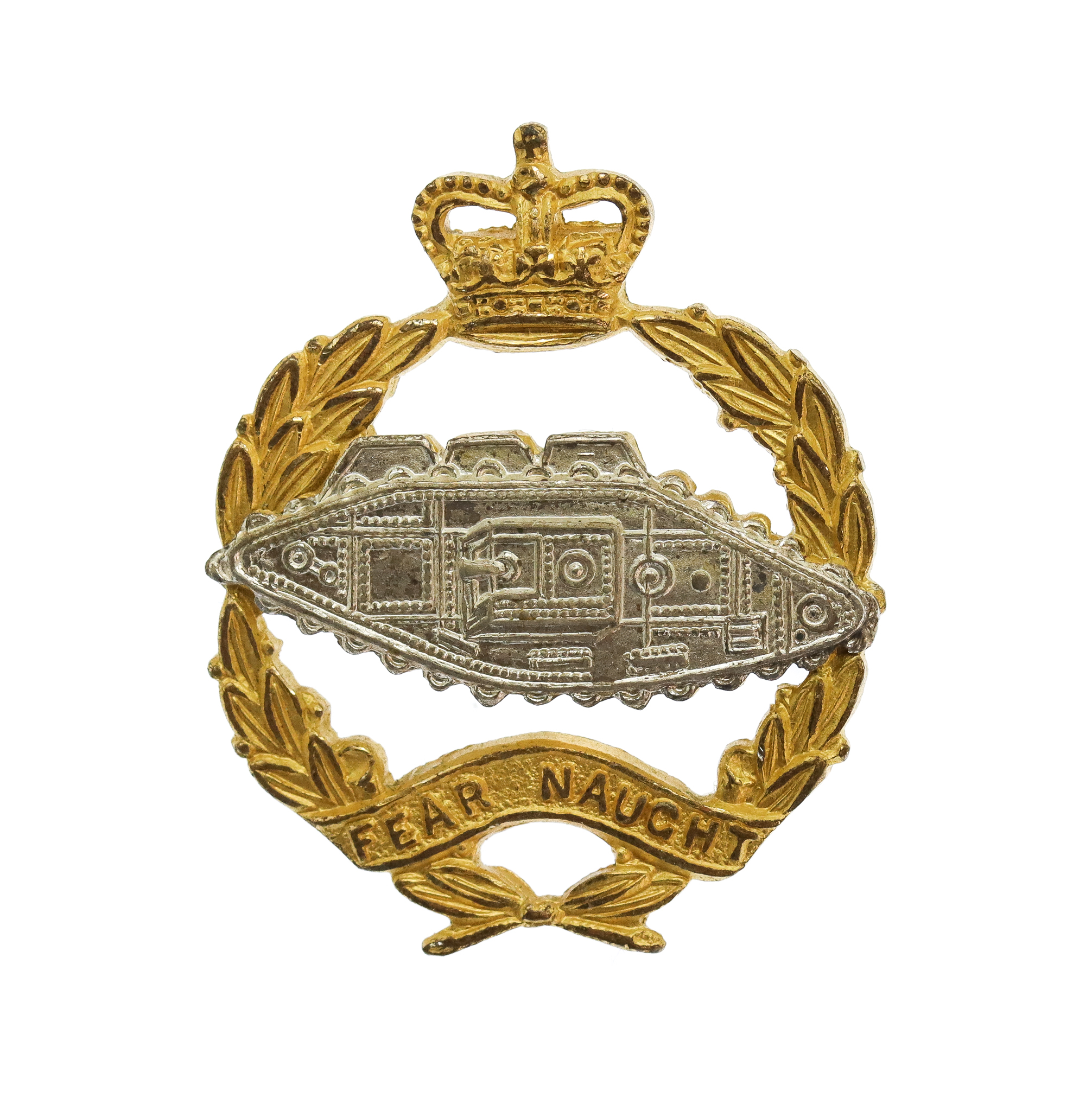 Royal Tank Regiment Officer's Dress Silvered & Gilt Collar Badge - Queen's Crown