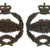 Pair of Royal Tank Regiment Officer's Service Dress Collar Badges - Queen's Crown