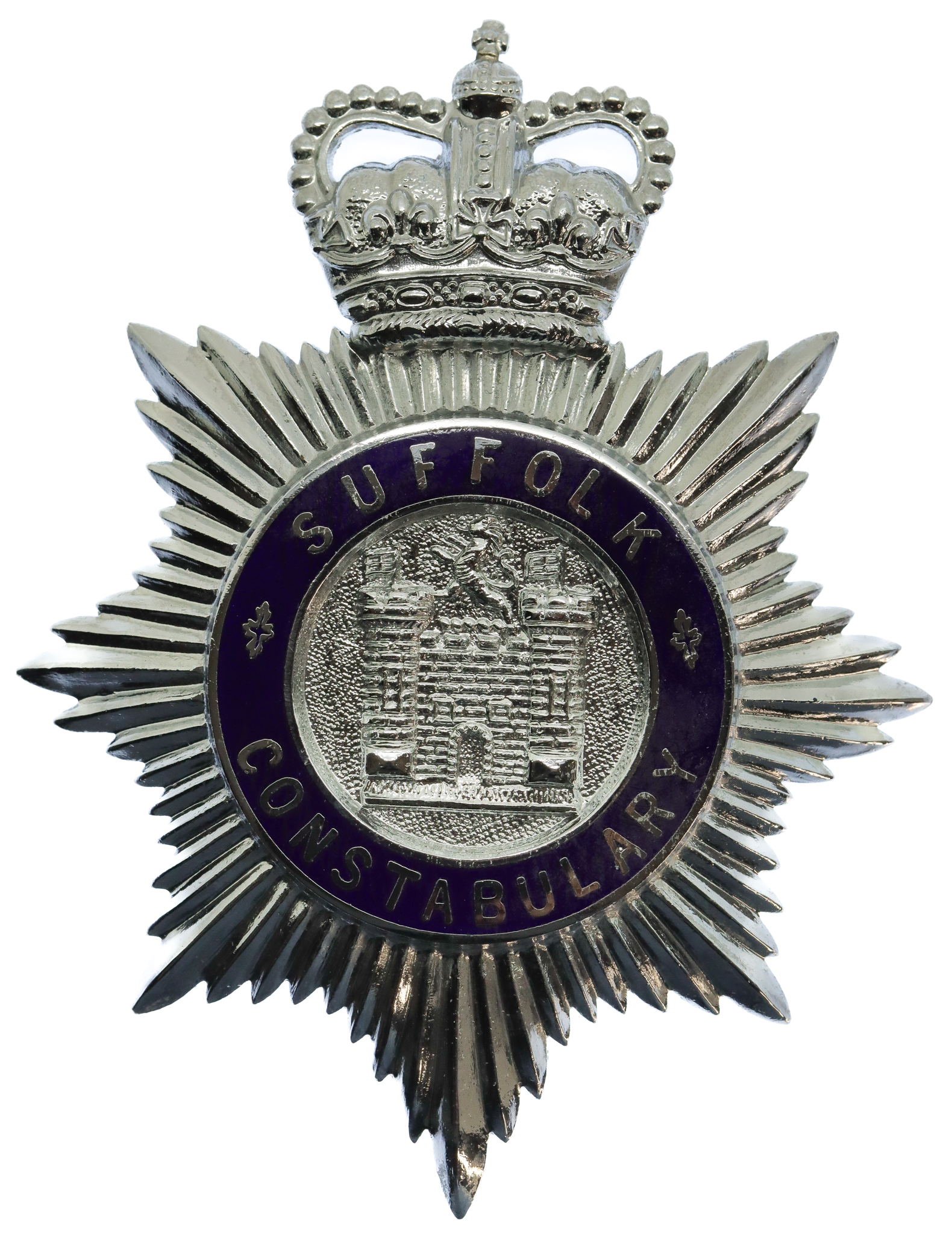 Suffolk Constabulary Enamelled Helmet Plate - Queen's Crown