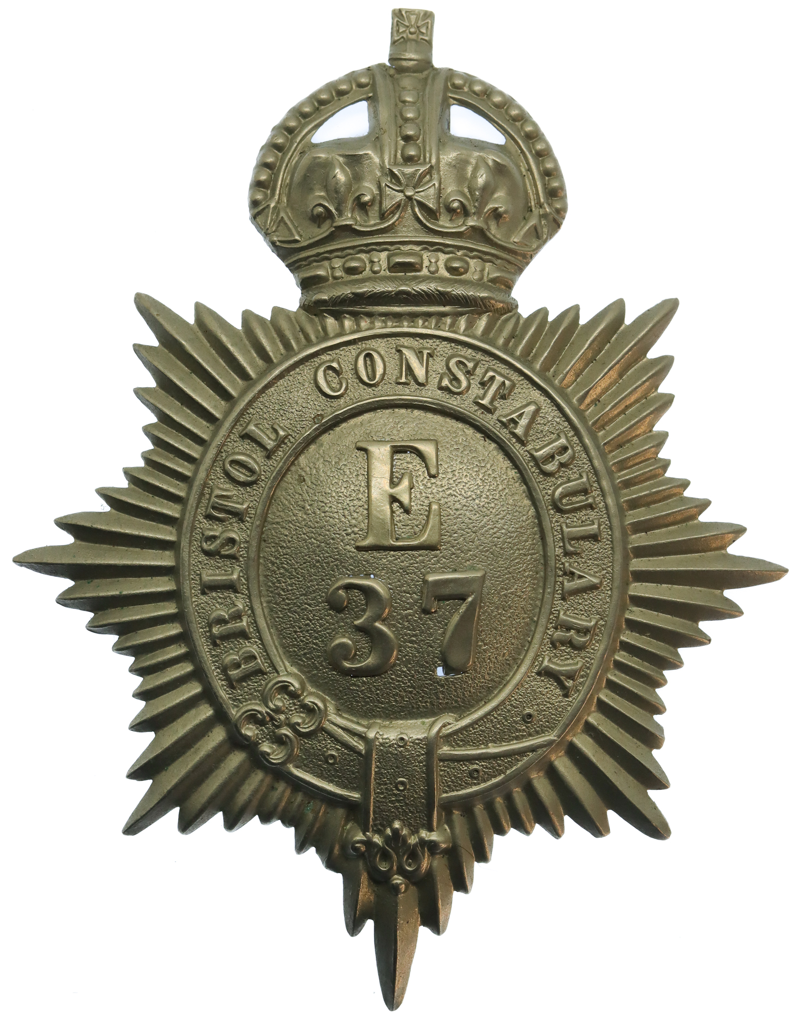 Bristol Constabulary White Metal Helmet Plate - King's Crown (E 37)