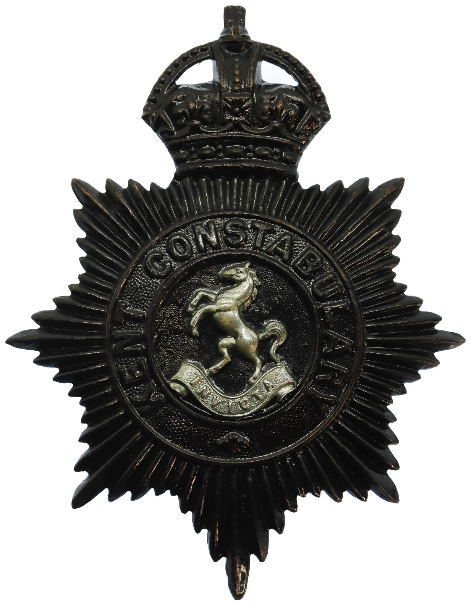 Kent Constabulary Black Helmet Plate - King's Crown