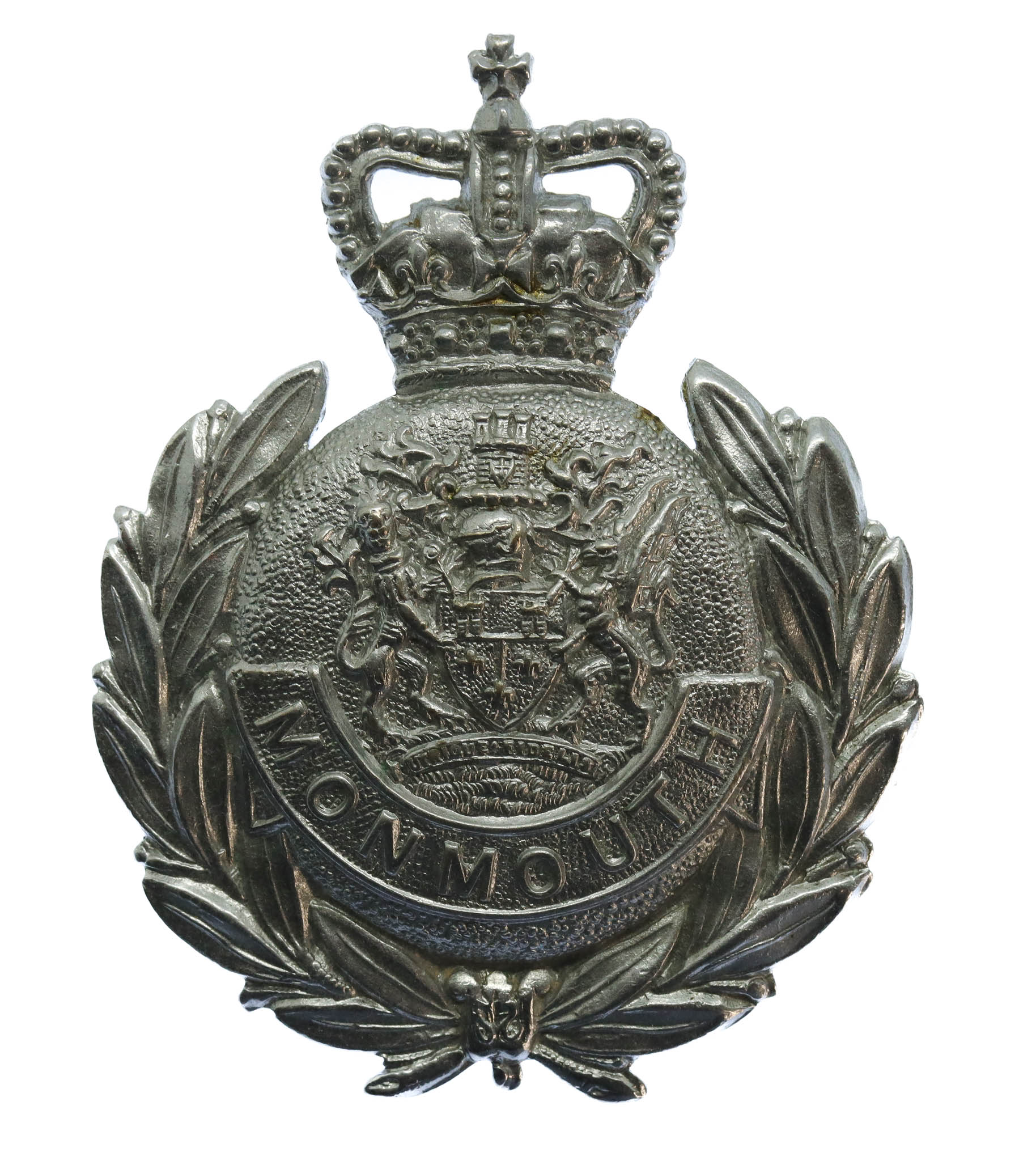 Monmouthshire Constabulary Small Wreath Helmet Plate - Queen's Crown