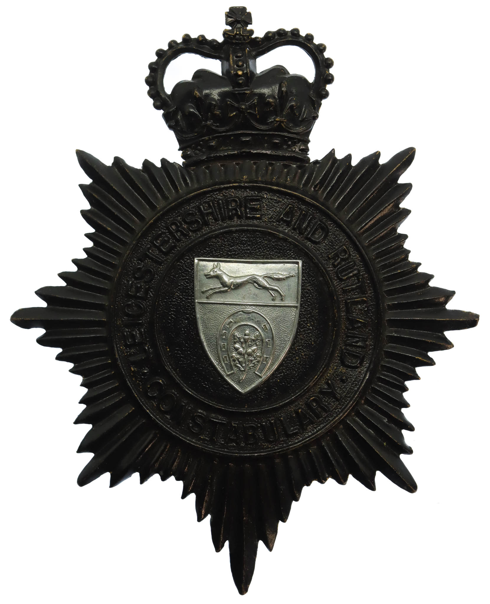 Leicestershire and Rutland Constabulary Night Helmet Plate - Queen's Crown