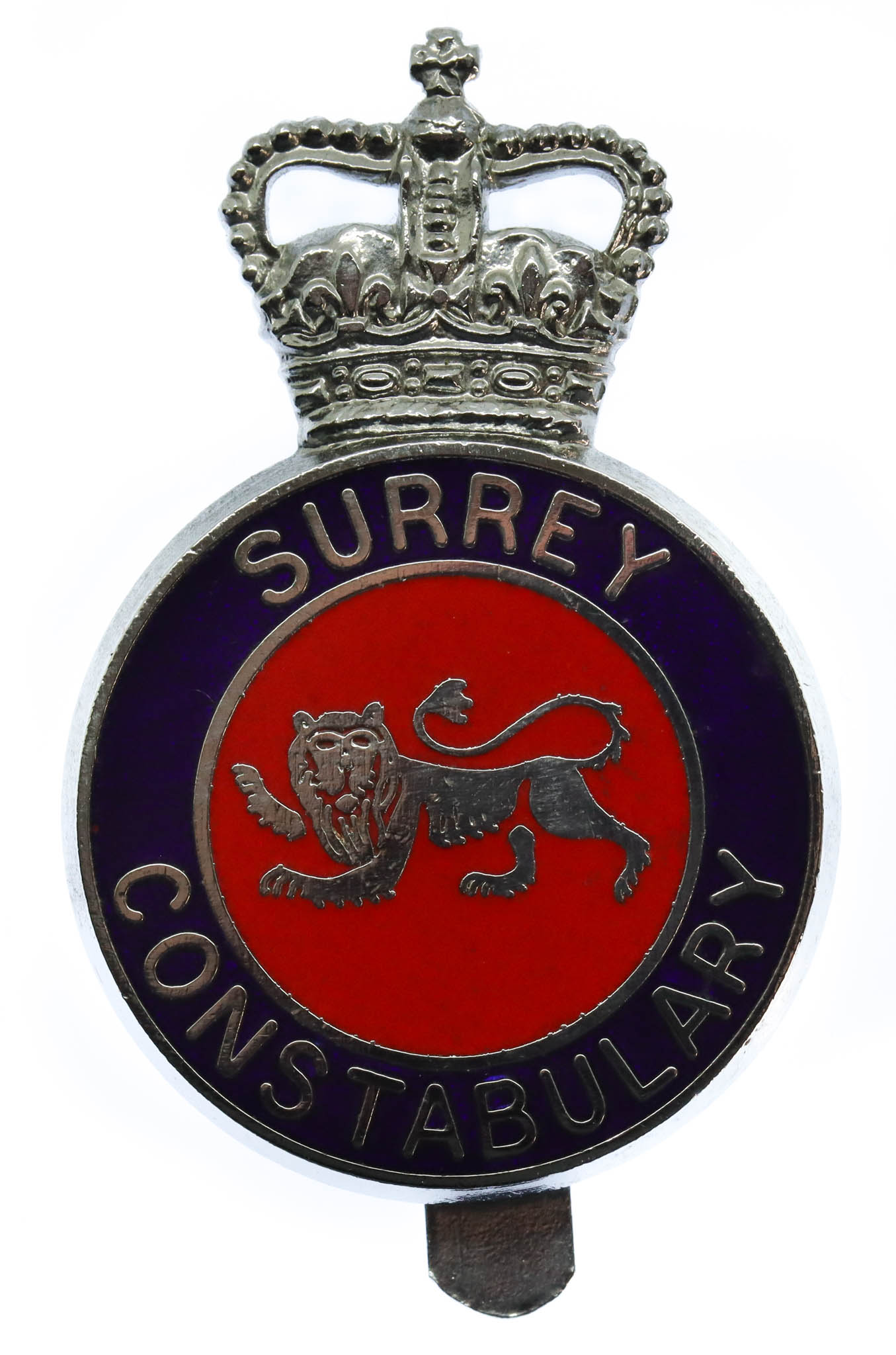 Surrey Constabulary Enamelled Cap Badge - Queen's Crown
