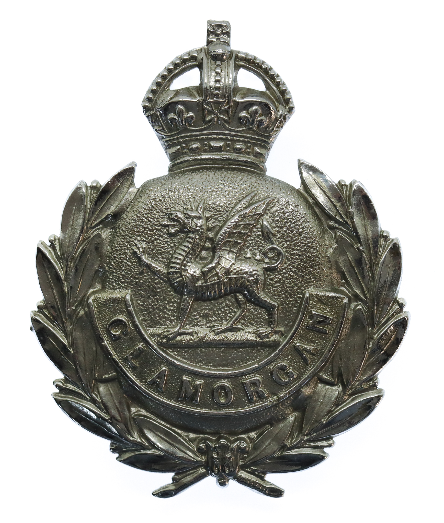 Glamorgan Constabulary Chrome Wreath Cap Badge - King's Crown