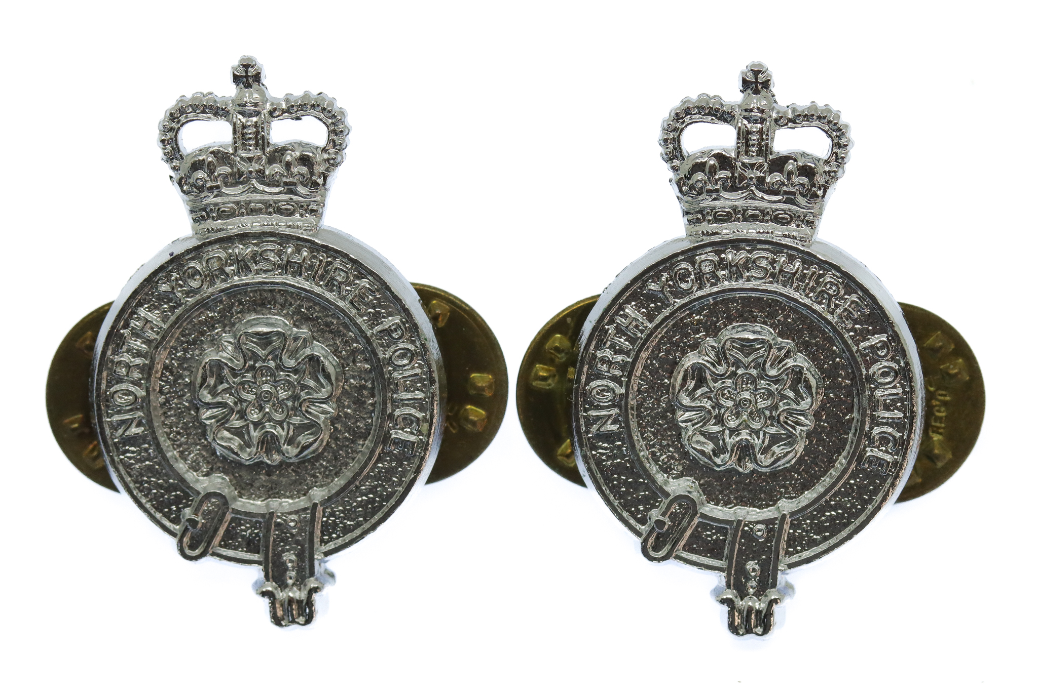 Pair of North Yorkshire Police Collar Badges - Queen's Crown