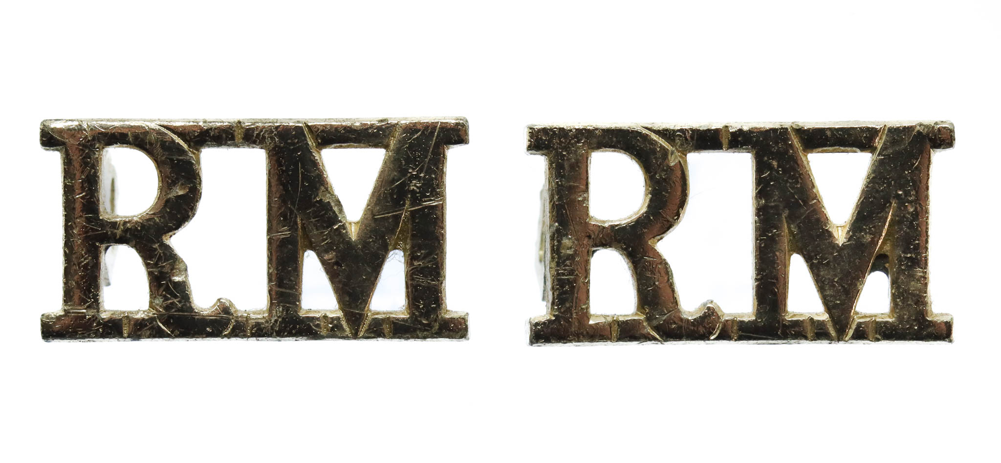 Pair of Royal Marines (RM) Anodised (Staybrite) Shoulder Titles