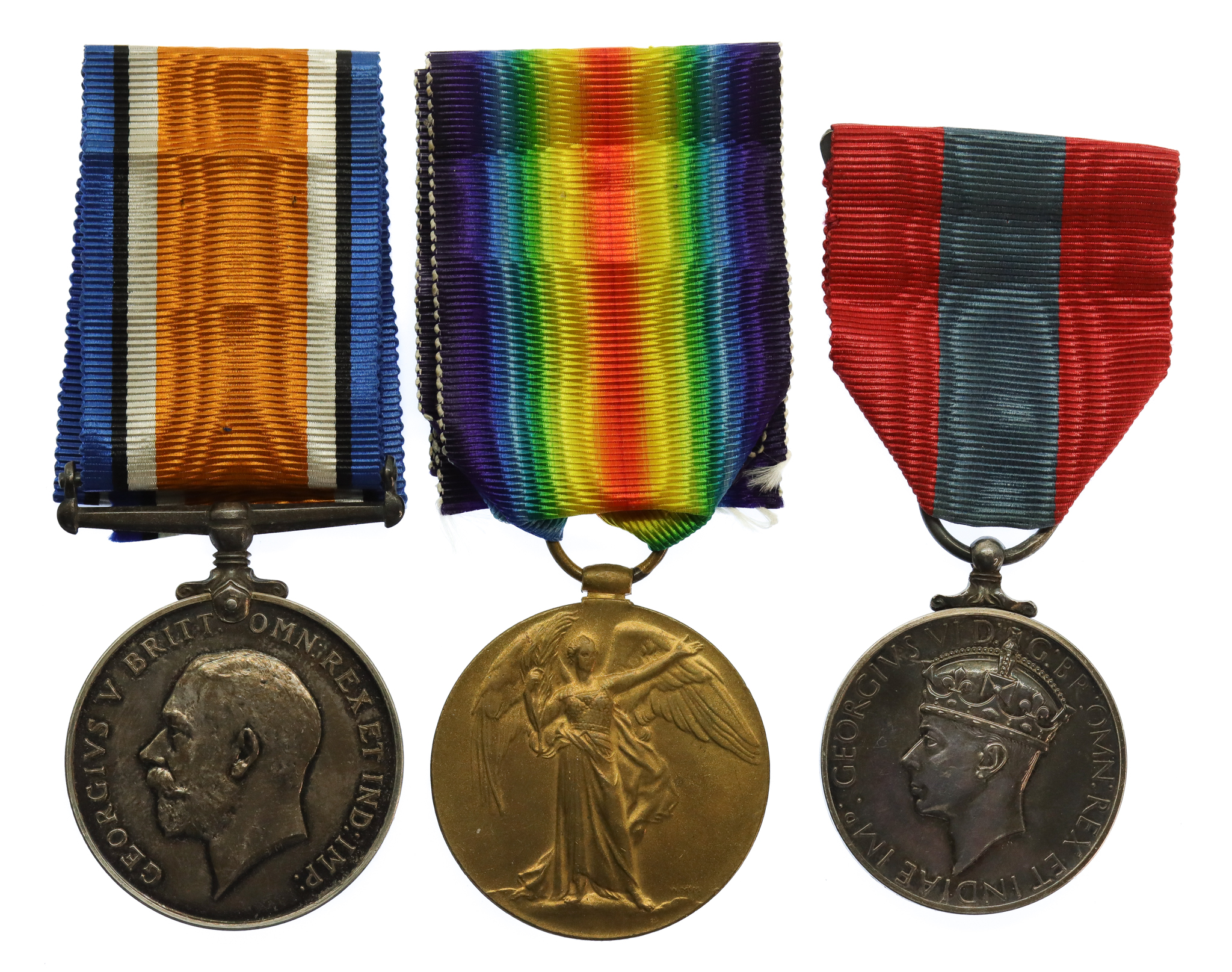WW1 British War Medal, Victory Medal and George VI Imperial Service Medal Group of Three - Pte. A. Mellor, South Lancashire Regiment