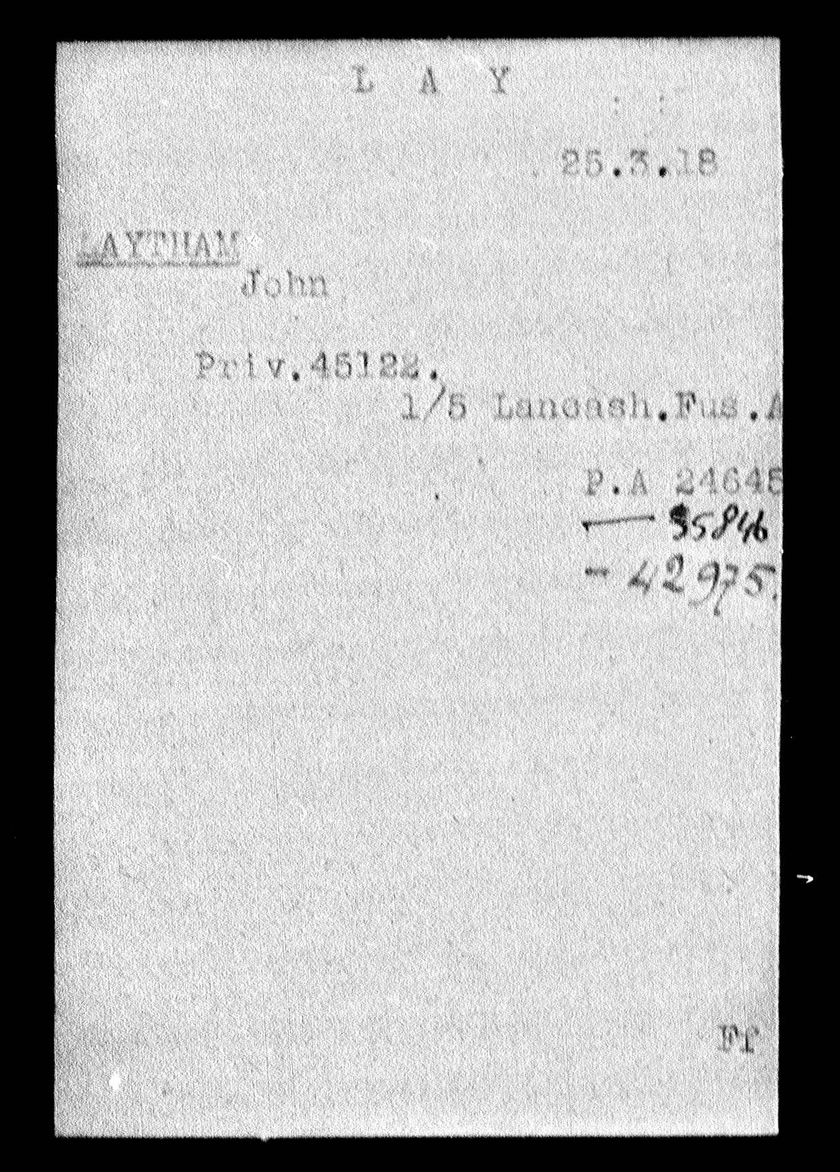 WW1 Prisoner of War British War & Victory Medal Pair - Pte. J. Laytham, 1st/5th Bn. Lancashire Fusiliers (Captured at Gommecourt, 25/3/1918)