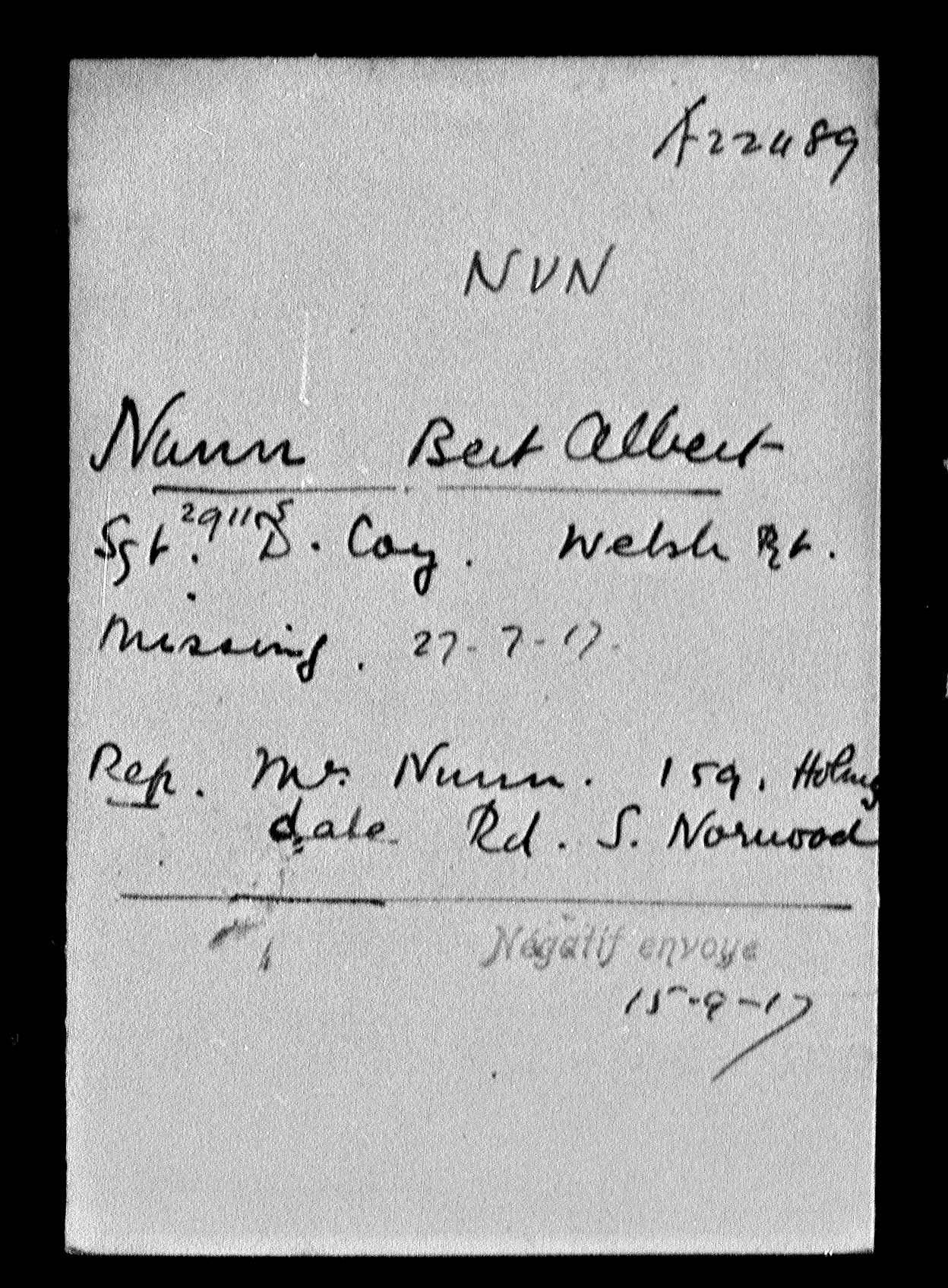 WW1 1914-15 Star, Victory Medal and Memorial Plaque - Sjt. B.A. Nunn, 14th Bn. Welsh Regiment - K.I.A. 26/7/17