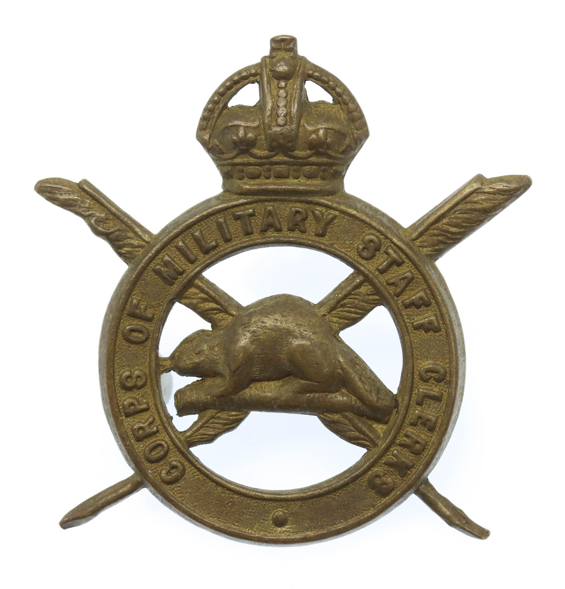 Canadian Corps of Military Staff Clerks Cap Badge - King's Crown