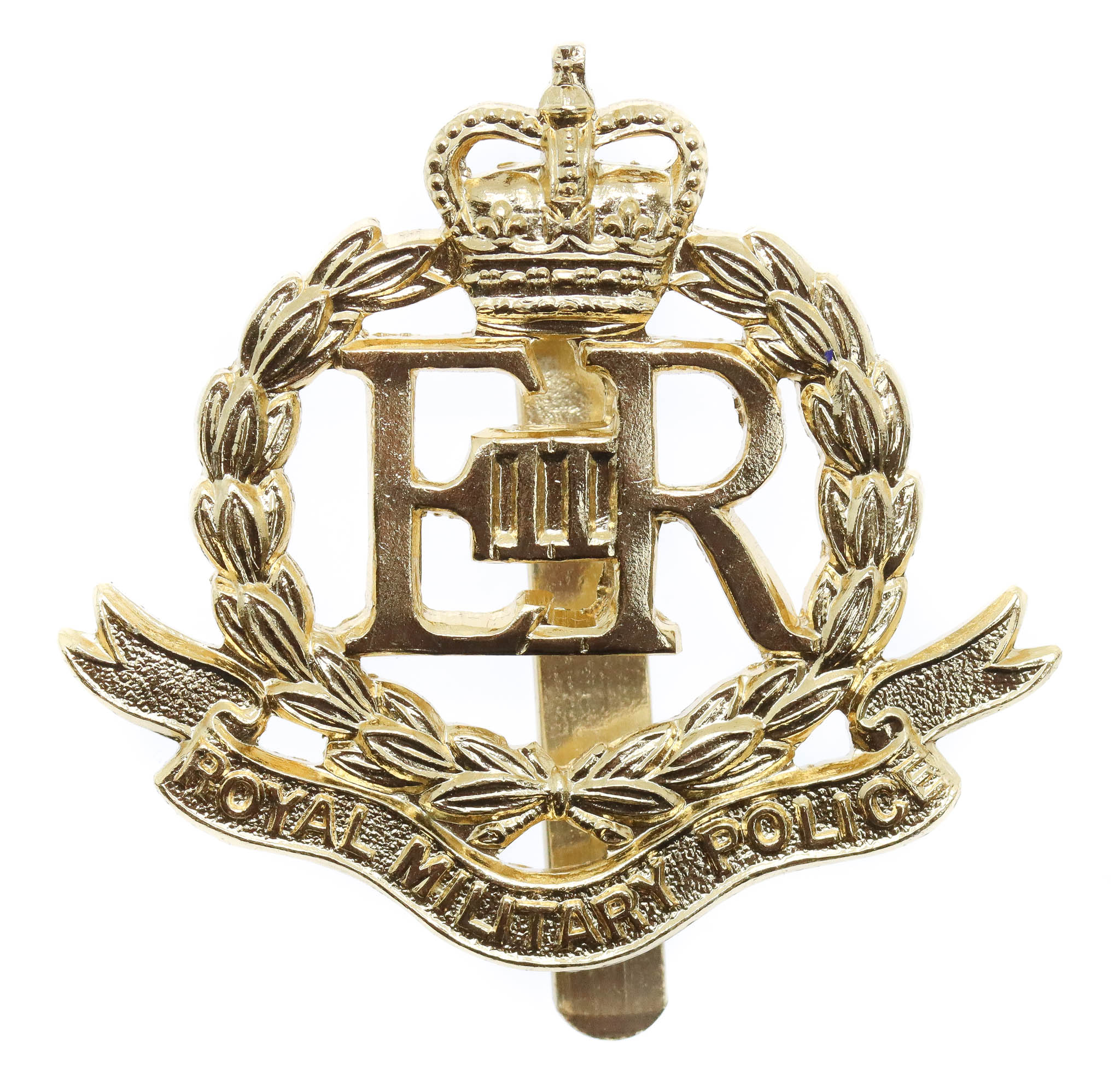 EIIR Royal Military Police (R.M.P.) Anodised (Staybrite) Cap Badge - Queen's Crown