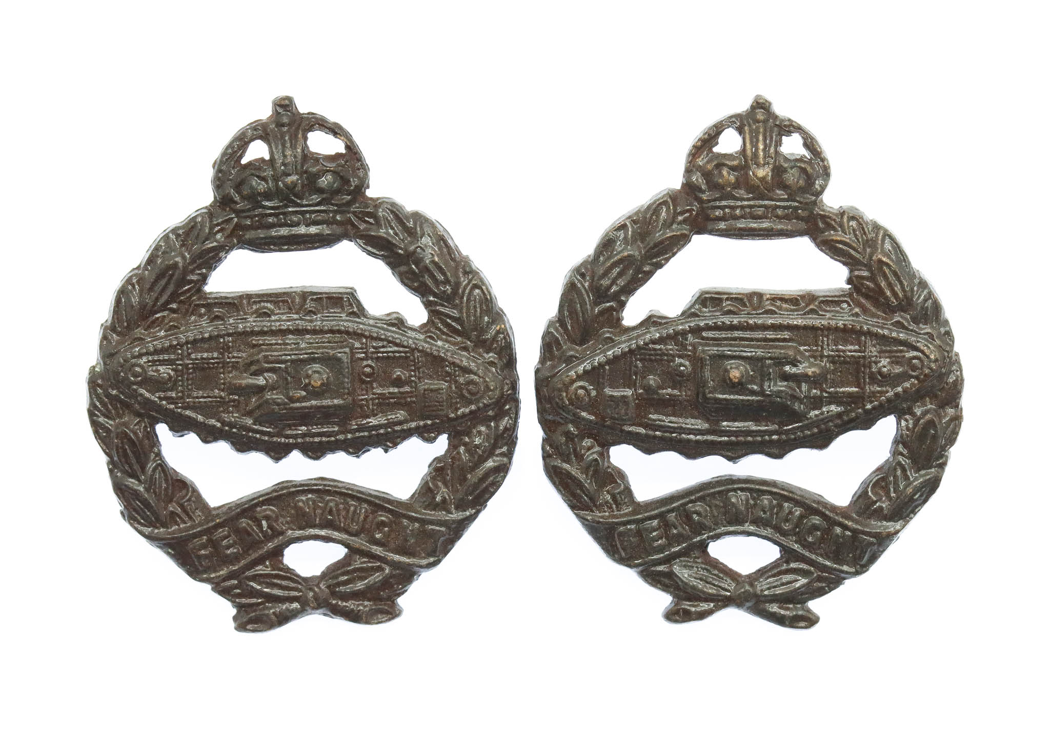 Pair of Royal Tank Regiment Officer's Service Dress Collar Badges - King's Crown