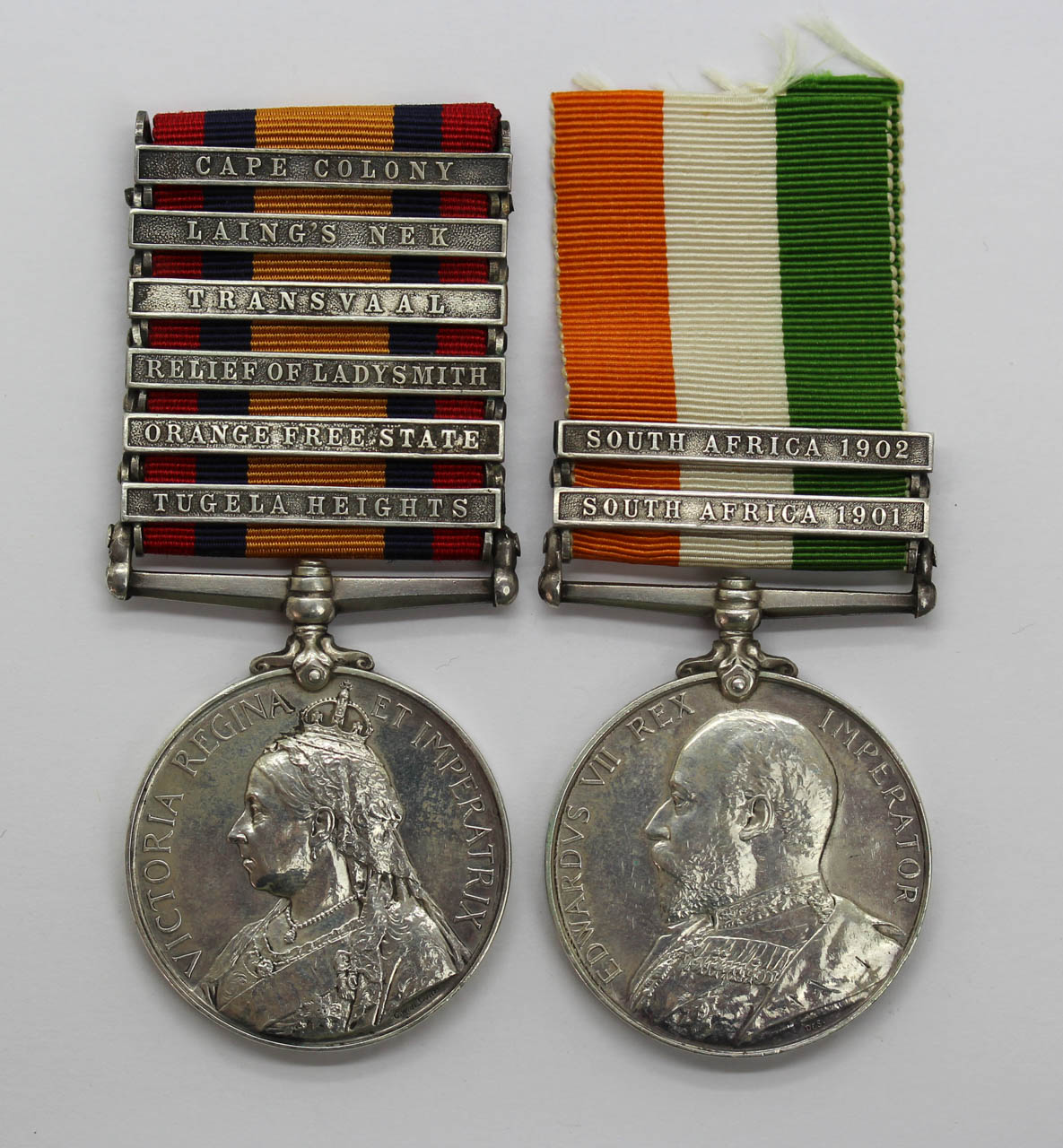 Queen's South Africa (Clasps - Tugela Heights, Orange Free State, Relief, of Ladysmith, Transvaal, Laing's Nek, Cape Colony) & King's South Africa (Clasps - South Africa 1901, South Africa 1902) Medal Pair - Pte. H. White, Queen's Royal West Surrey Regiment