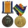 WW1 British War & Victory Medal Pair - Pte. A.H. Woodrow, East Yorkshire Regiment - Wounded