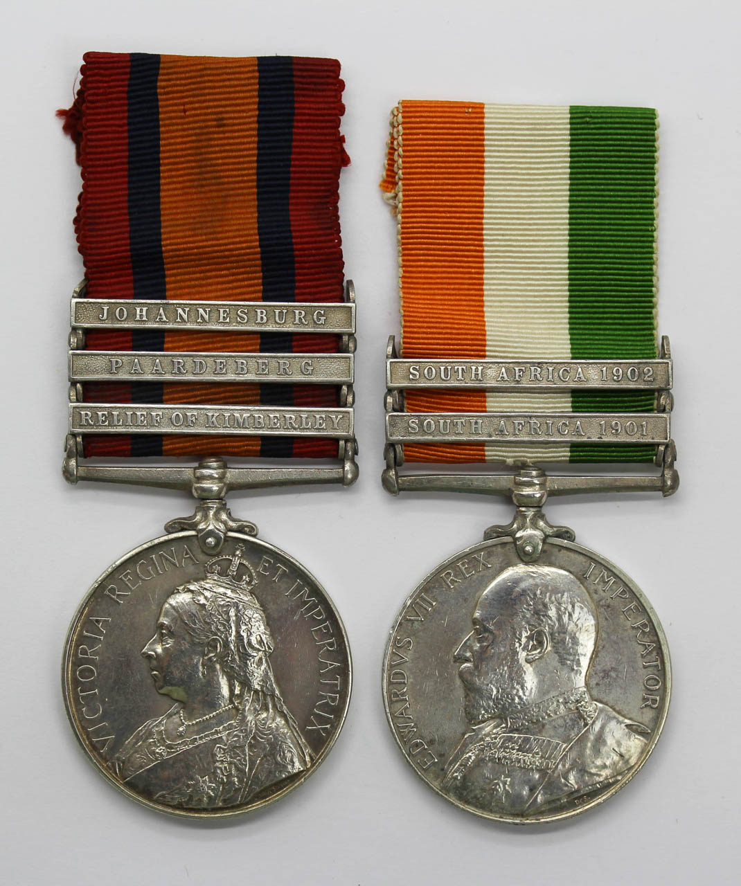 Queen's South Africa (Clasps - Relief of Kimberley, Paardeberg, Johannesburg) and King's South Africa (Clasps - South Africa 1901, South Africa 1902) Medal Pair - Pte. G. Wapling, Norfolk Regiment