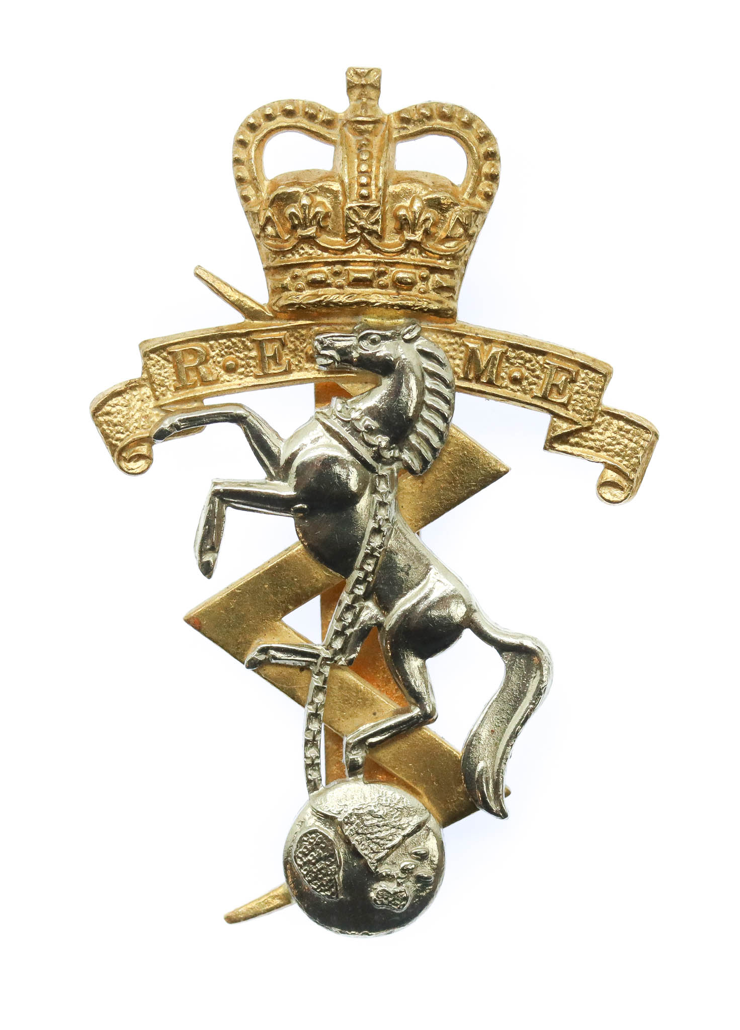 Royal Electrical & Mechanical Engineers (R.E.M.E.) Bi-Metal Cap Badge - Queen's Crown