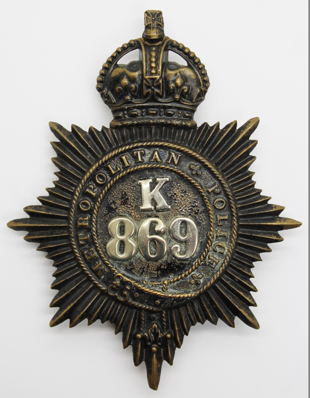 Metropolitan Police 'K' Division (Bow) Helmet Plate - King's Crown