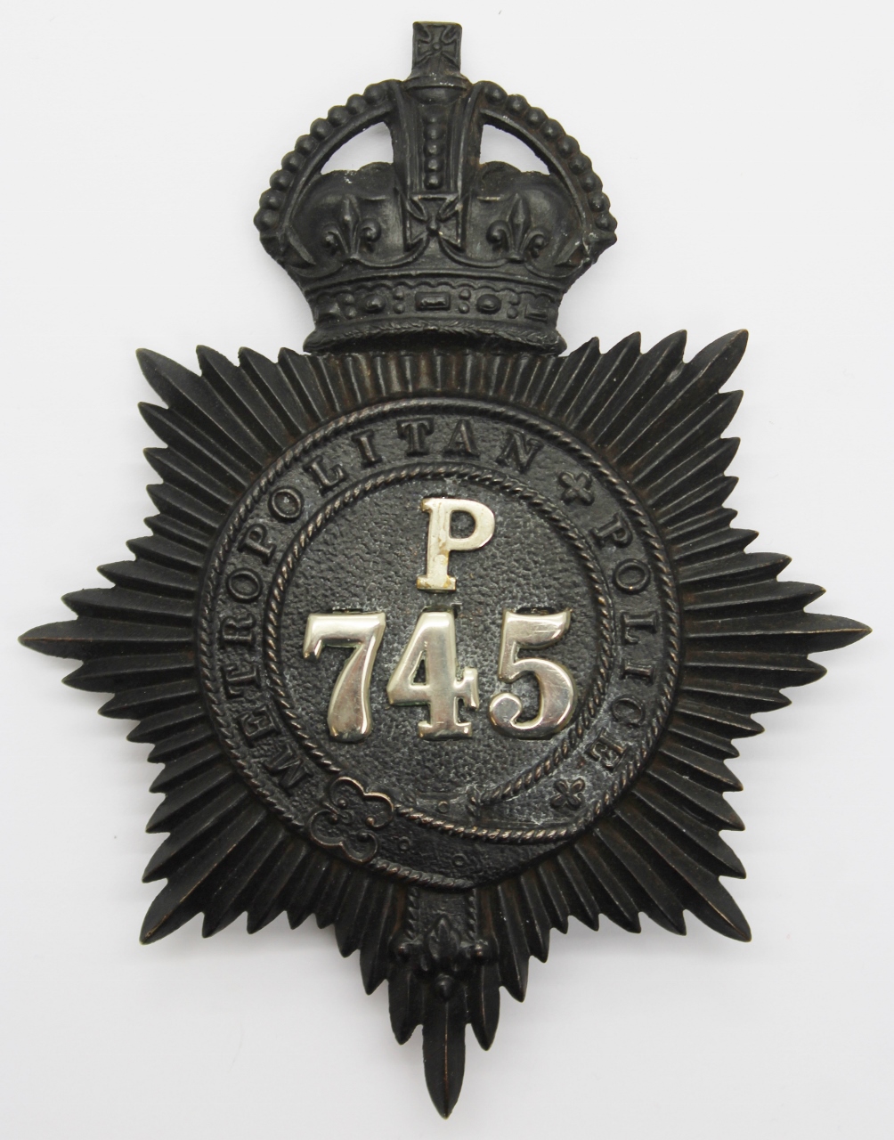 Metropolitan Police 'P' Division (Camberwell) Helmet Plate - King's Crown