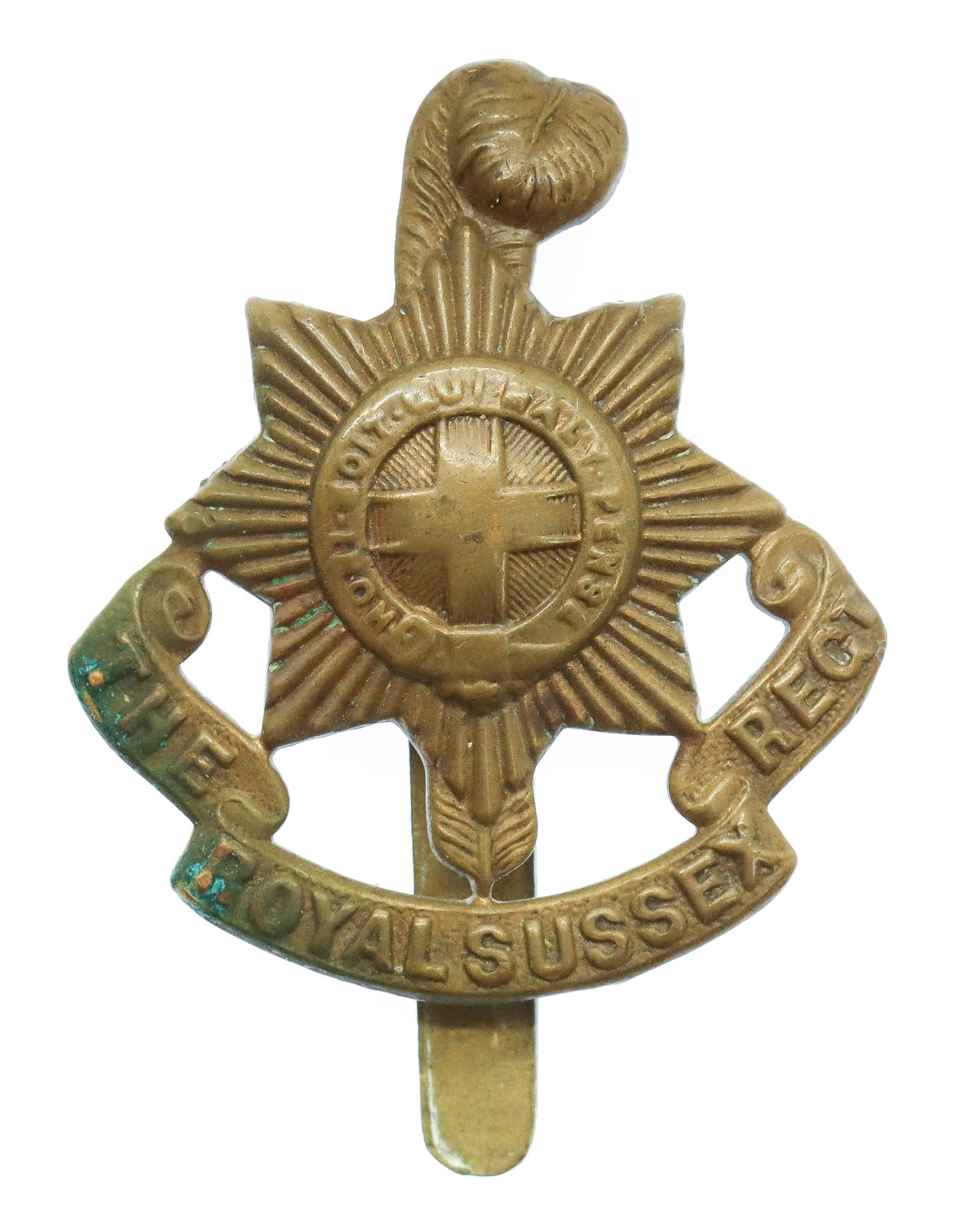 Royal Sussex Regiment WWI All Brass Economy Cap Badge