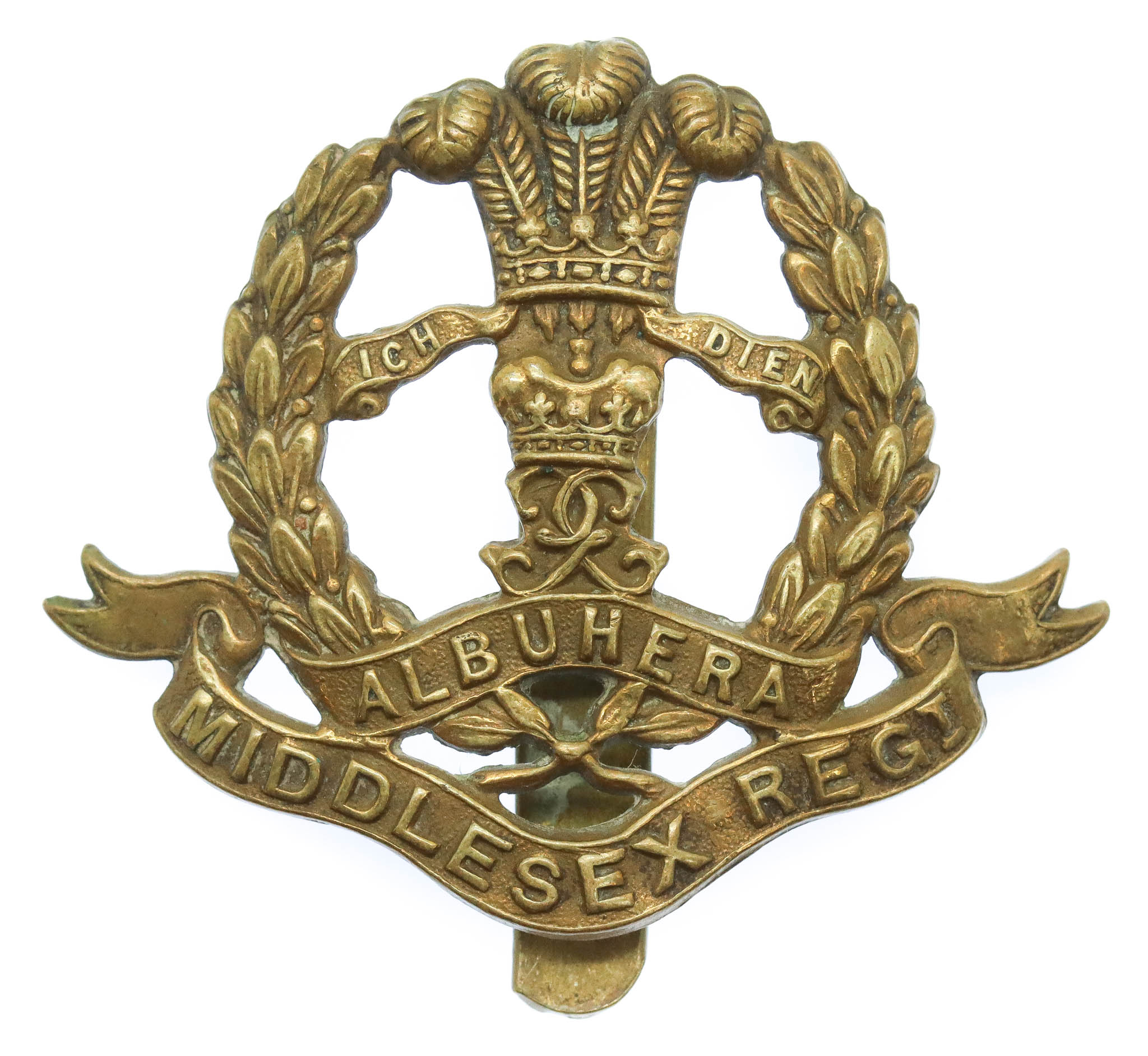 Middlesex Regiment WWI All Brass Economy Cap Badge