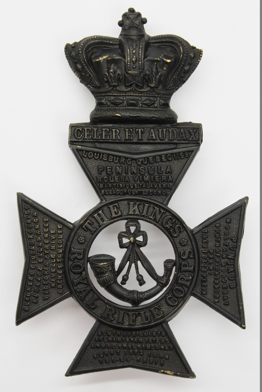 Victorian King's Royal Rifle Corps (K.R.R.C.) Helmet Plate