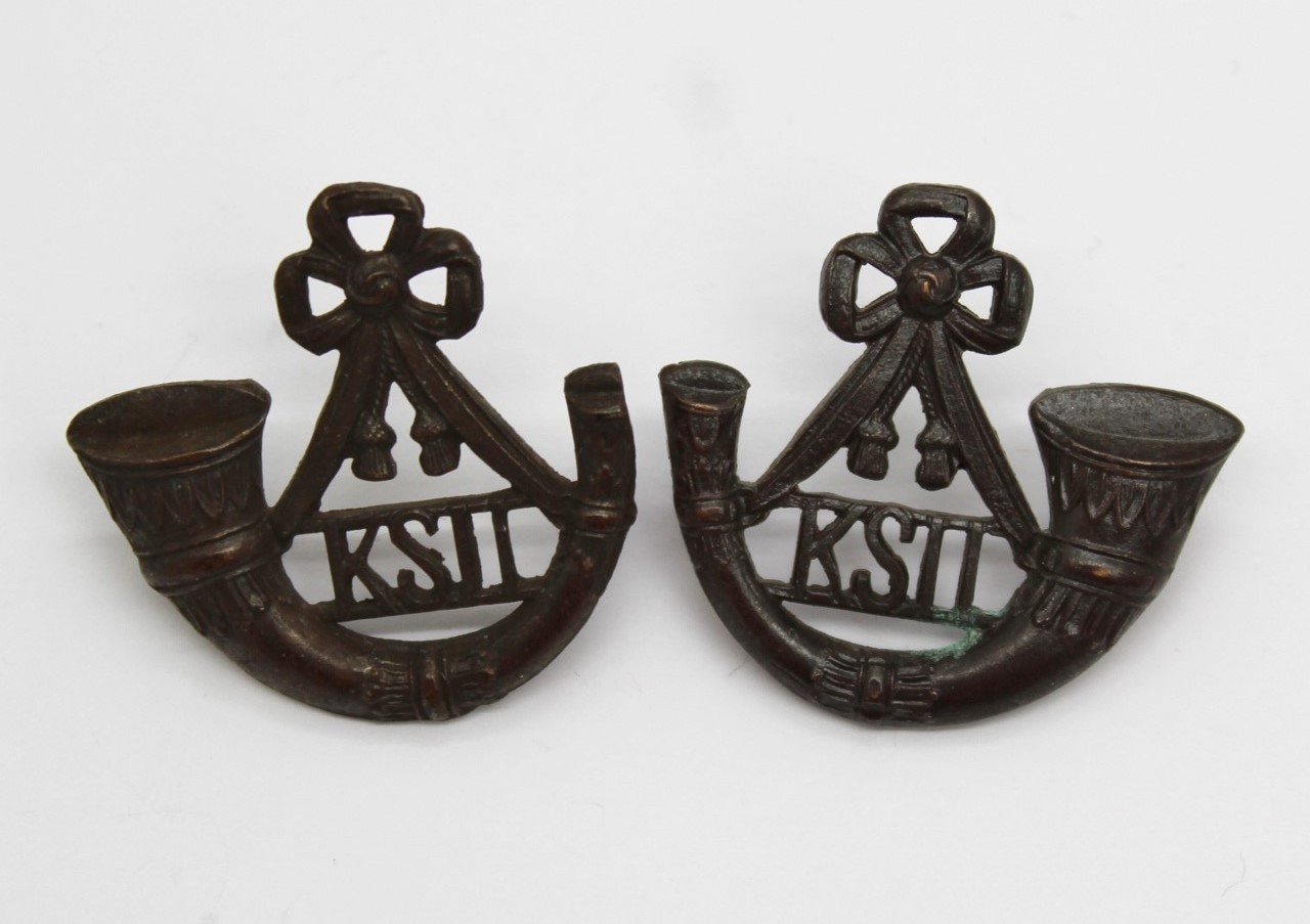 Pair of King's Shropshire Light Infantry (K.S.L.I.) Officer's Service Dress Collar Badges