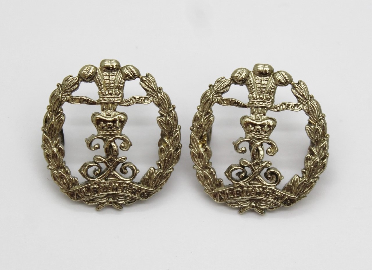 Pair of Middlesex Regiment Senior N.C.O.'s Silver Plated Collar Badges