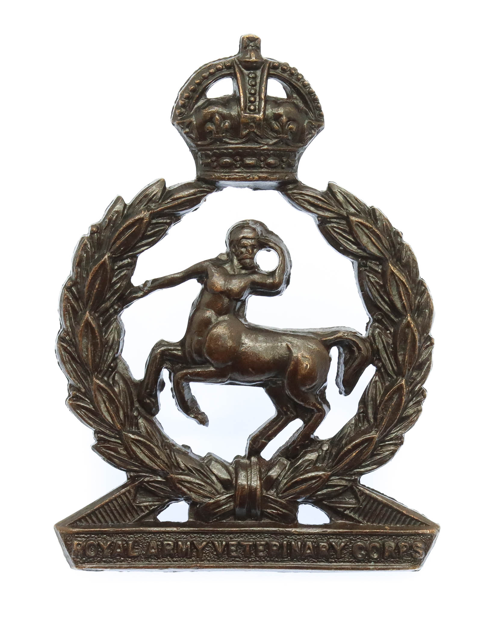 Royal Army Veterinary Corps (R.A.V.C.) Officer's Service Dress Cap Badge - King's Crown