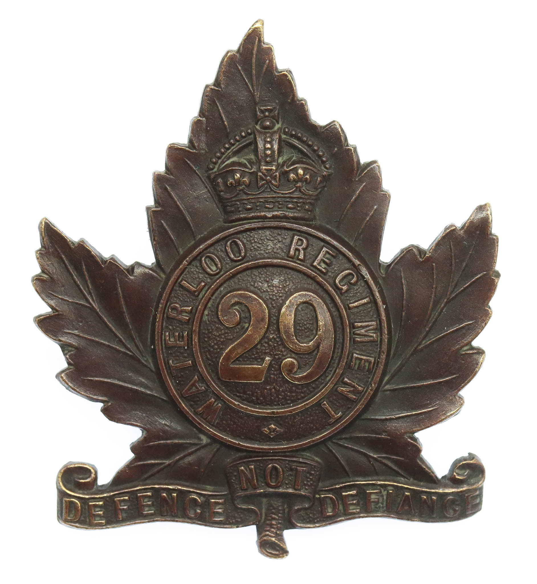 Canadian 29th Waterloo Regiment Cap Badge - King's Crown