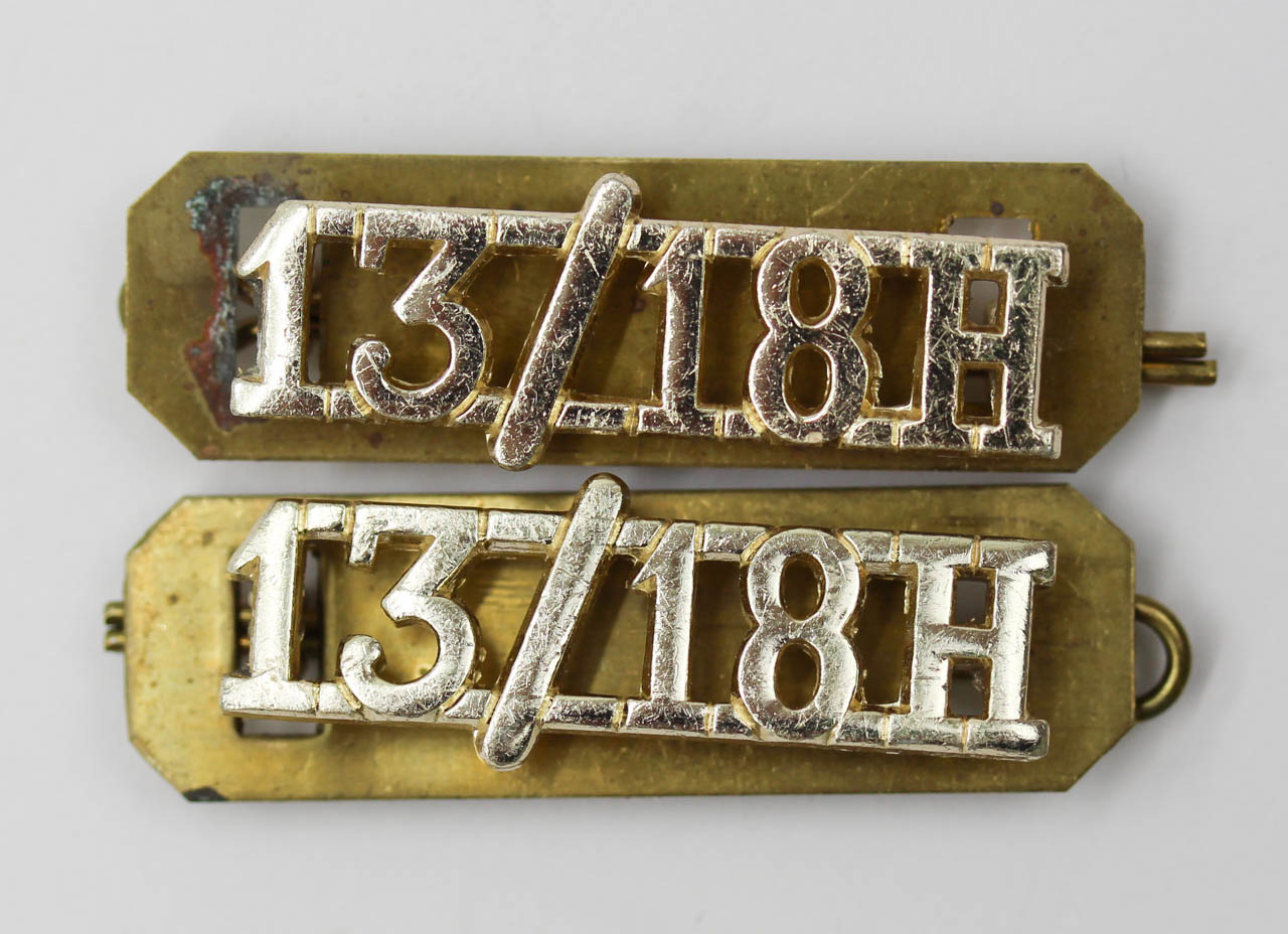 Pair of 13th/18th Hussars (13/18H) Anodised (Staybrite) Shoulder Titles