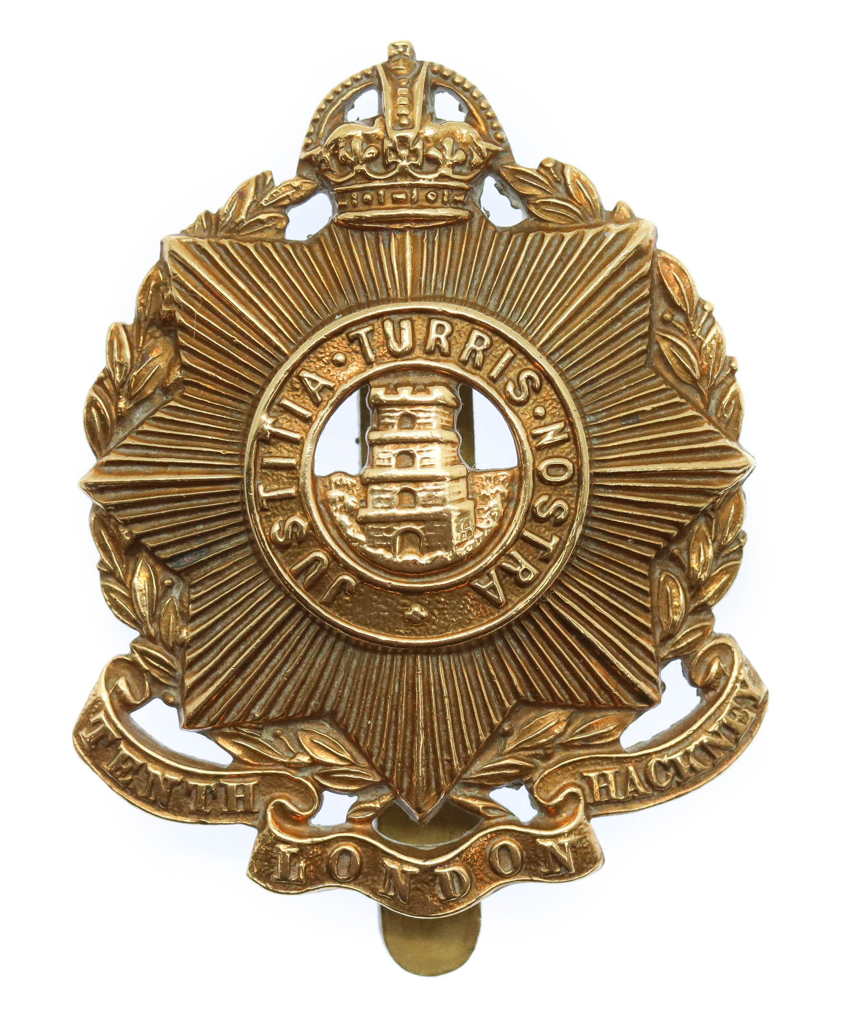 10th County of London Bn. (Hackney Rifles) London Regiment Cap Badge - King's Crown