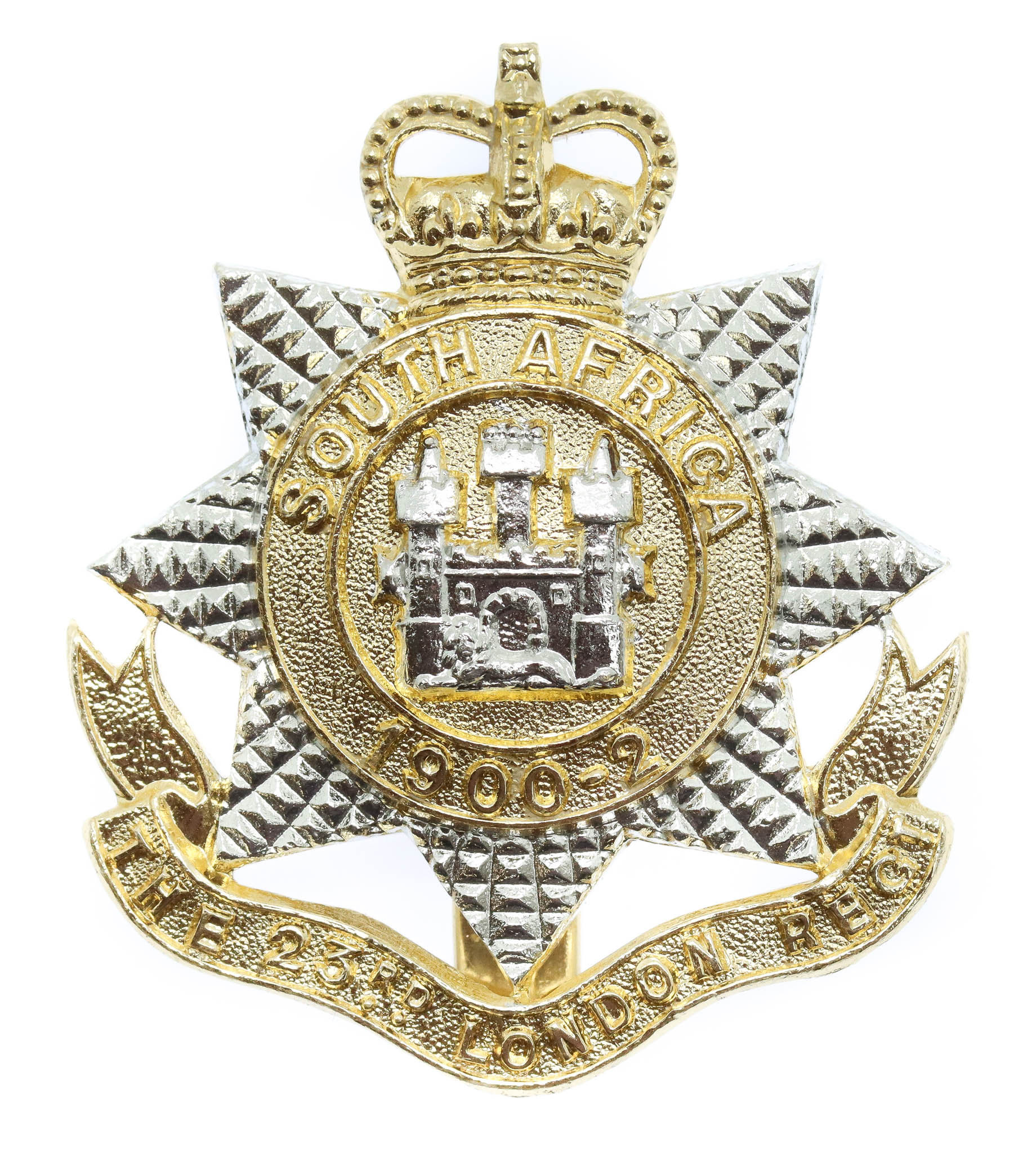 23rd Bn. London Regiment Anodised (Staybrite) Cap Badge - Queen's Crown