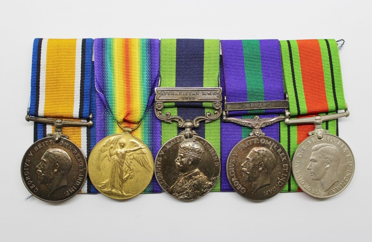 WW1 British War & Victory Medal, India General Service Medal (Afghanistan N.W.F. 1919), General Service Medal (Iraq) & WW2 Defence Medal Group of Five - Gnr. J.S. Taylor, Royal Artillery