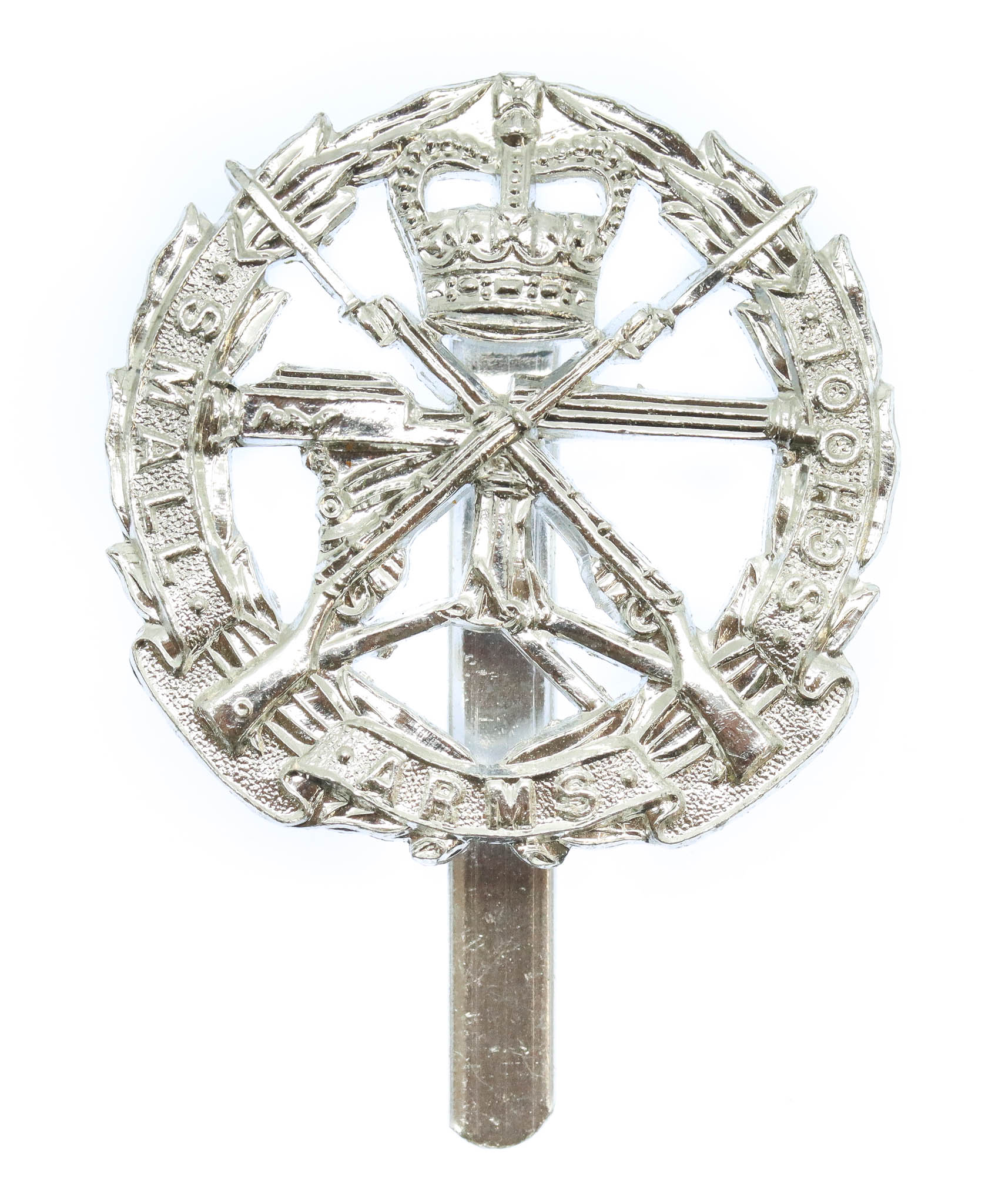 Small Arms School Corps Anodised (Staybrite) Cap Badge