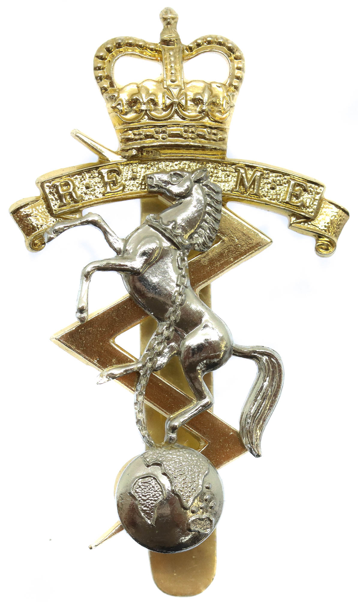 Royal Electrical & Mechanical Engineers (R.E.M.E.) Anodised (Staybrite) Cap Badge