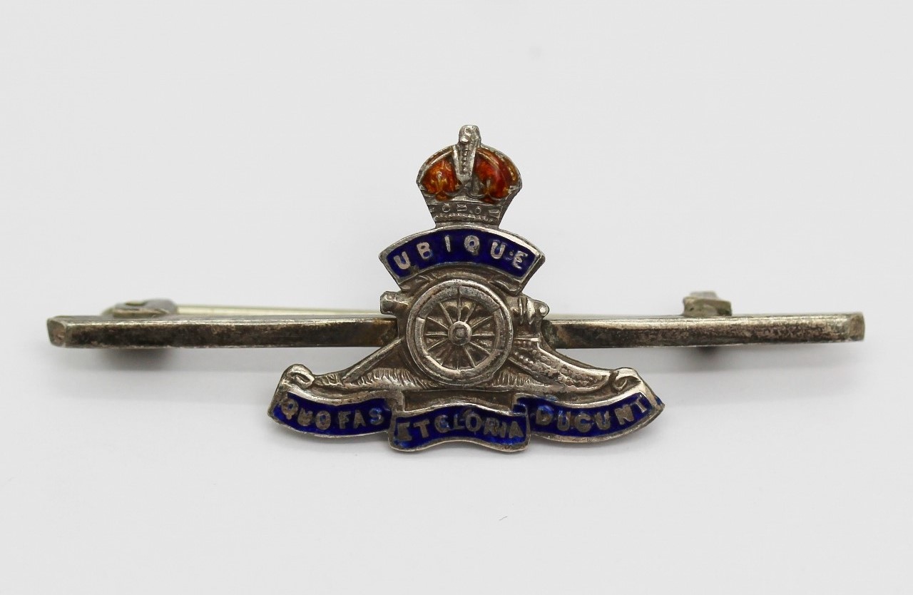 Royal Artillery Silver & Enamel Sweetheart Brooch - King's Crown
