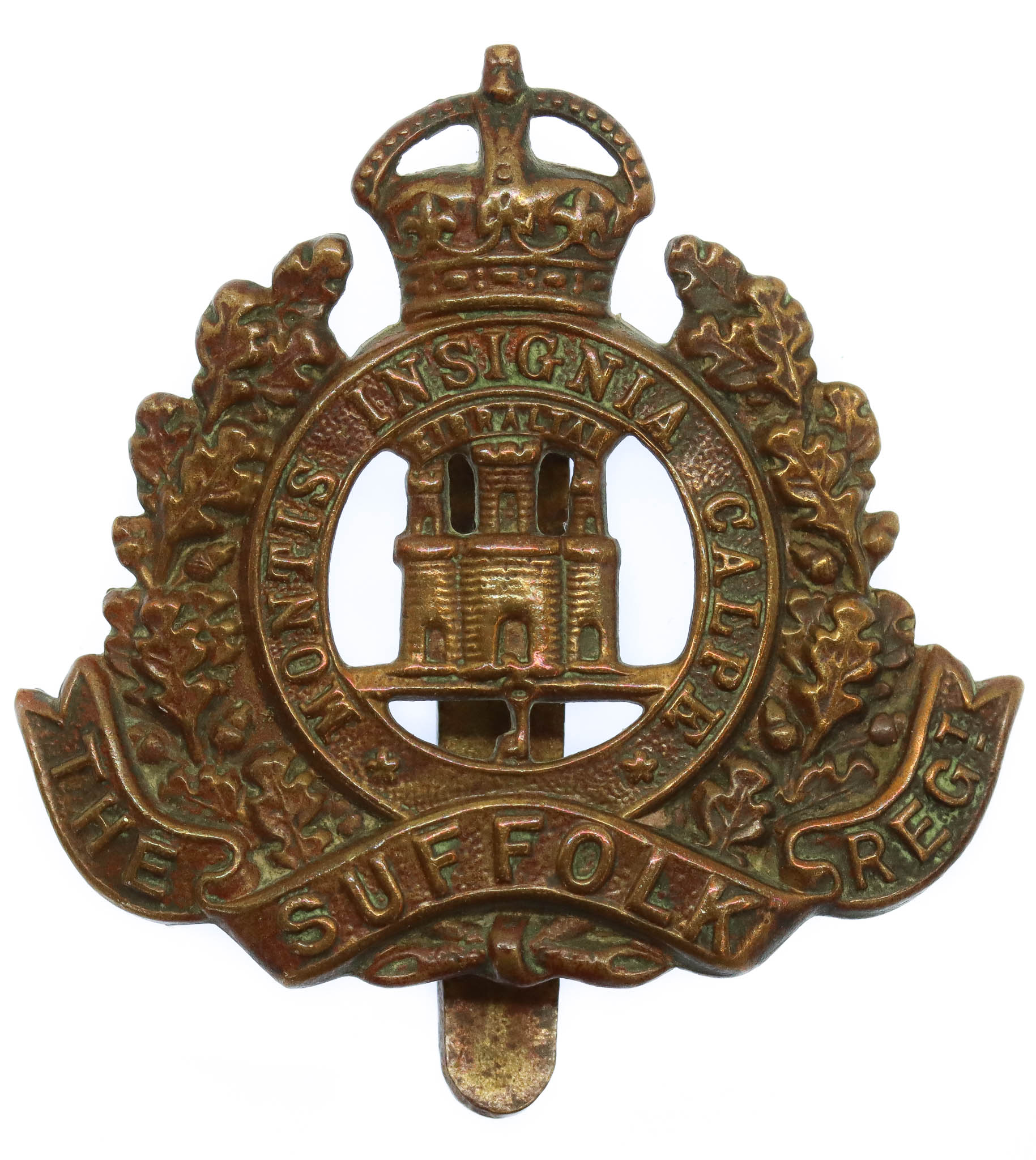 Suffolk Regiment WWI All Brass Economy Cap Badge