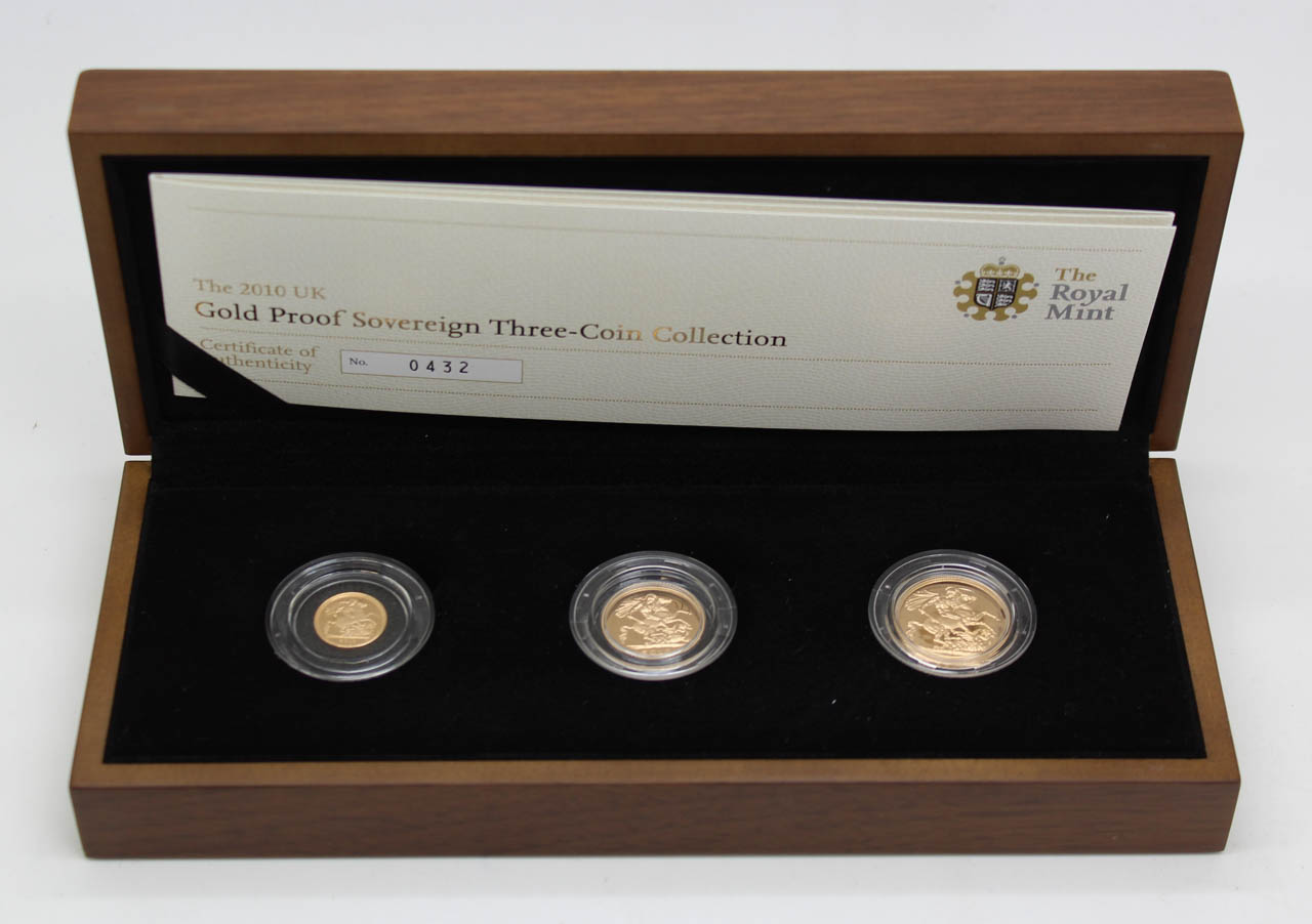 Royal Mint 2010 United Kingdom Gold Proof Sovereign Coin Set (Three Coin Collection)