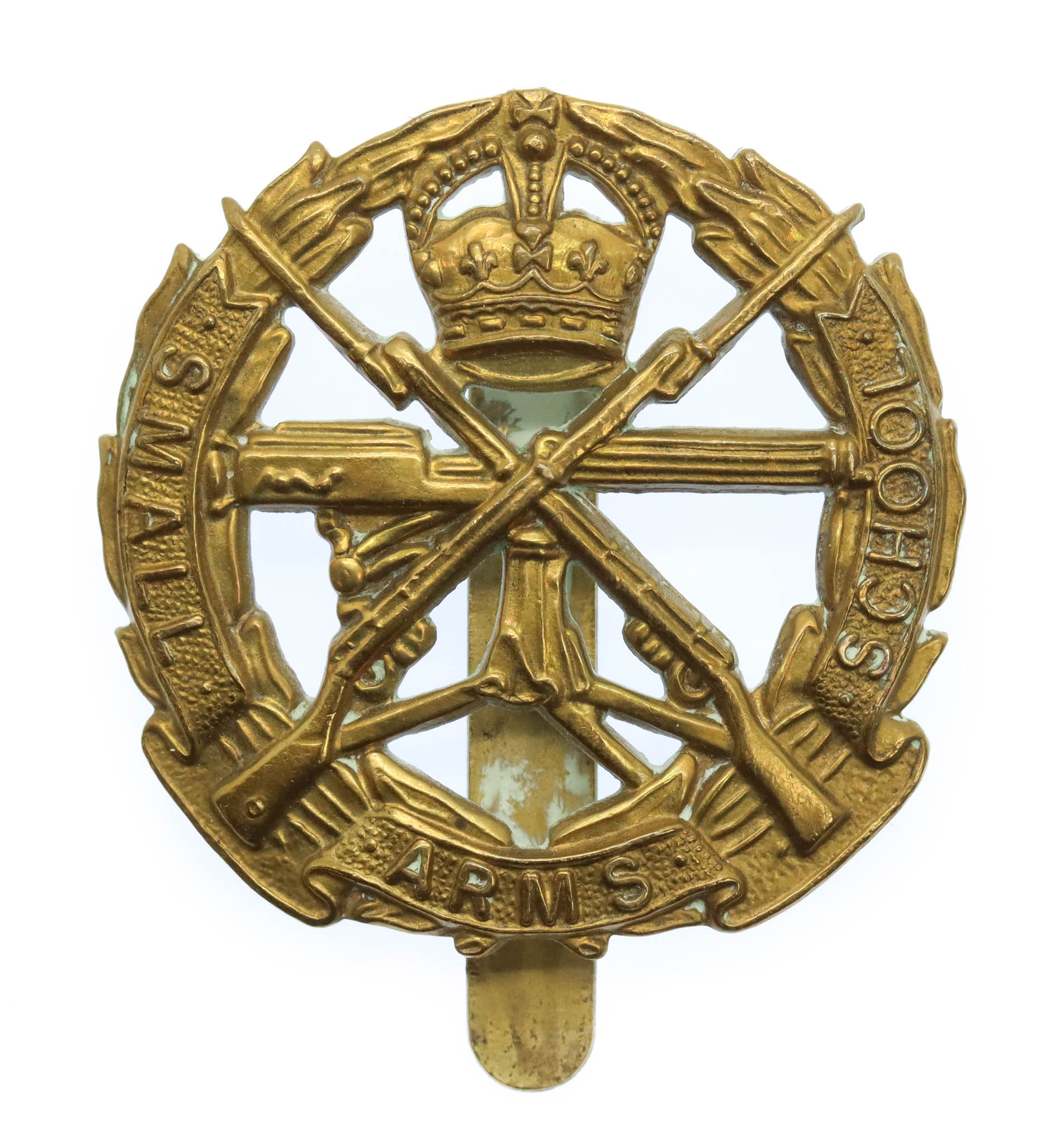 Small Arms School Brass Cap Badge - King's Crown