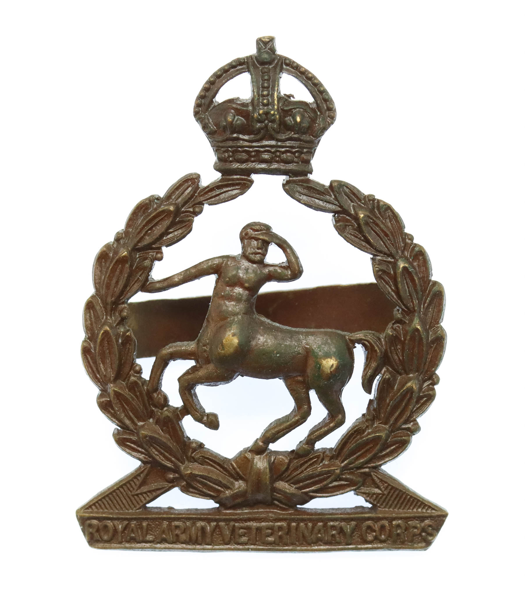 Royal Army Veterinary Corps (R.A.V.C.) Officer's Service Dress Cap Badge - King's Crown