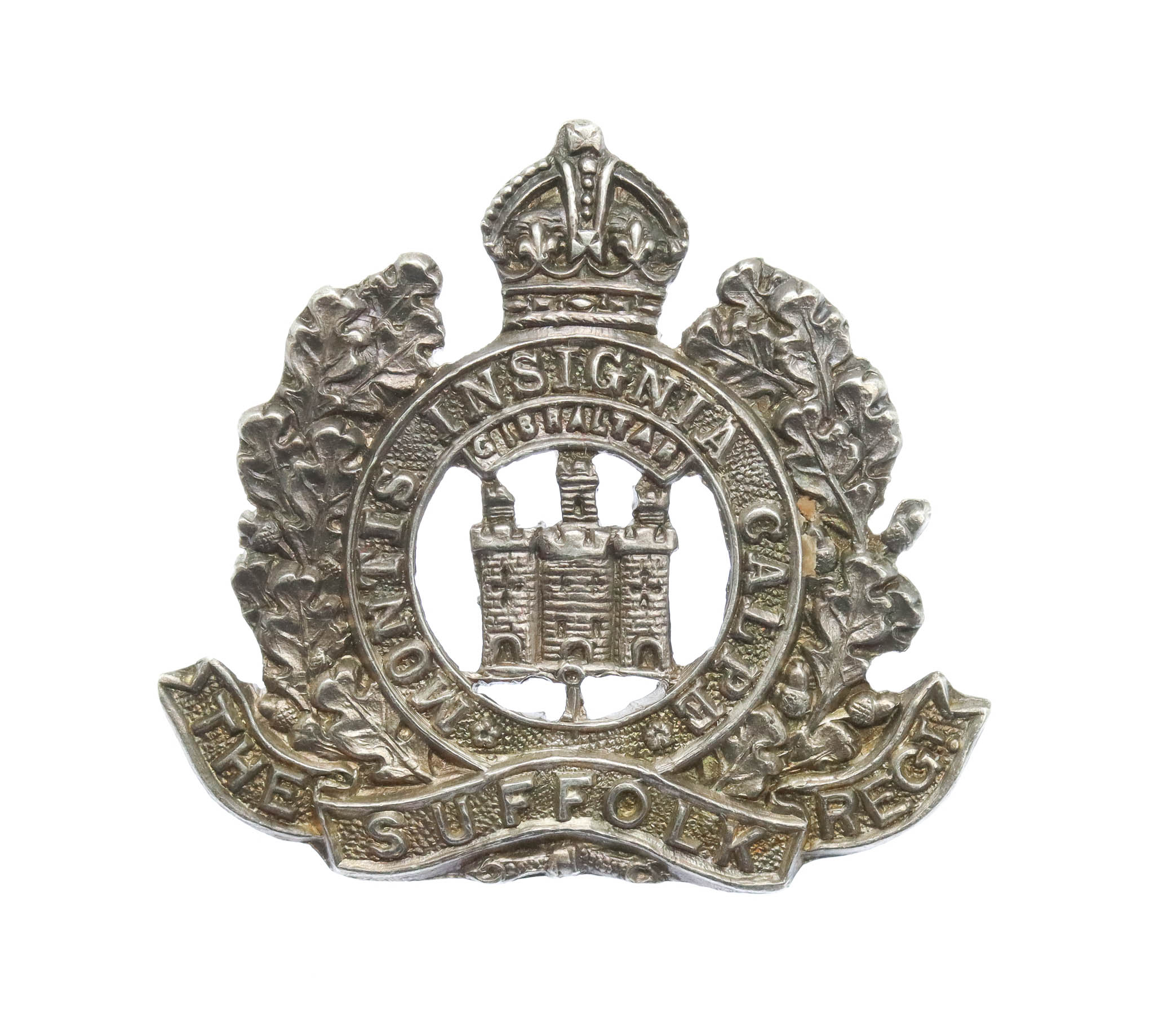 Rare WW1 Suffolk Regiment 1917 Hallmarked Silver Officer's Field Service Cap Badge