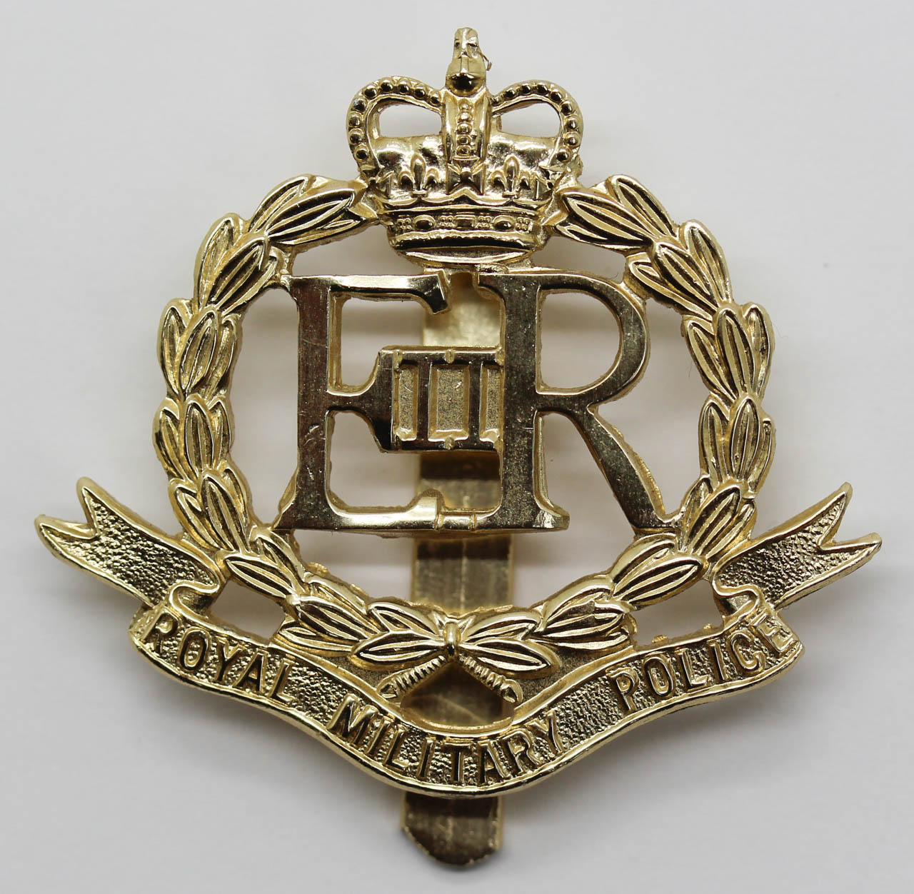Royal Military Police (R.M.P.) Anodised (Staybrite) Cap Badge - Queen's Crown