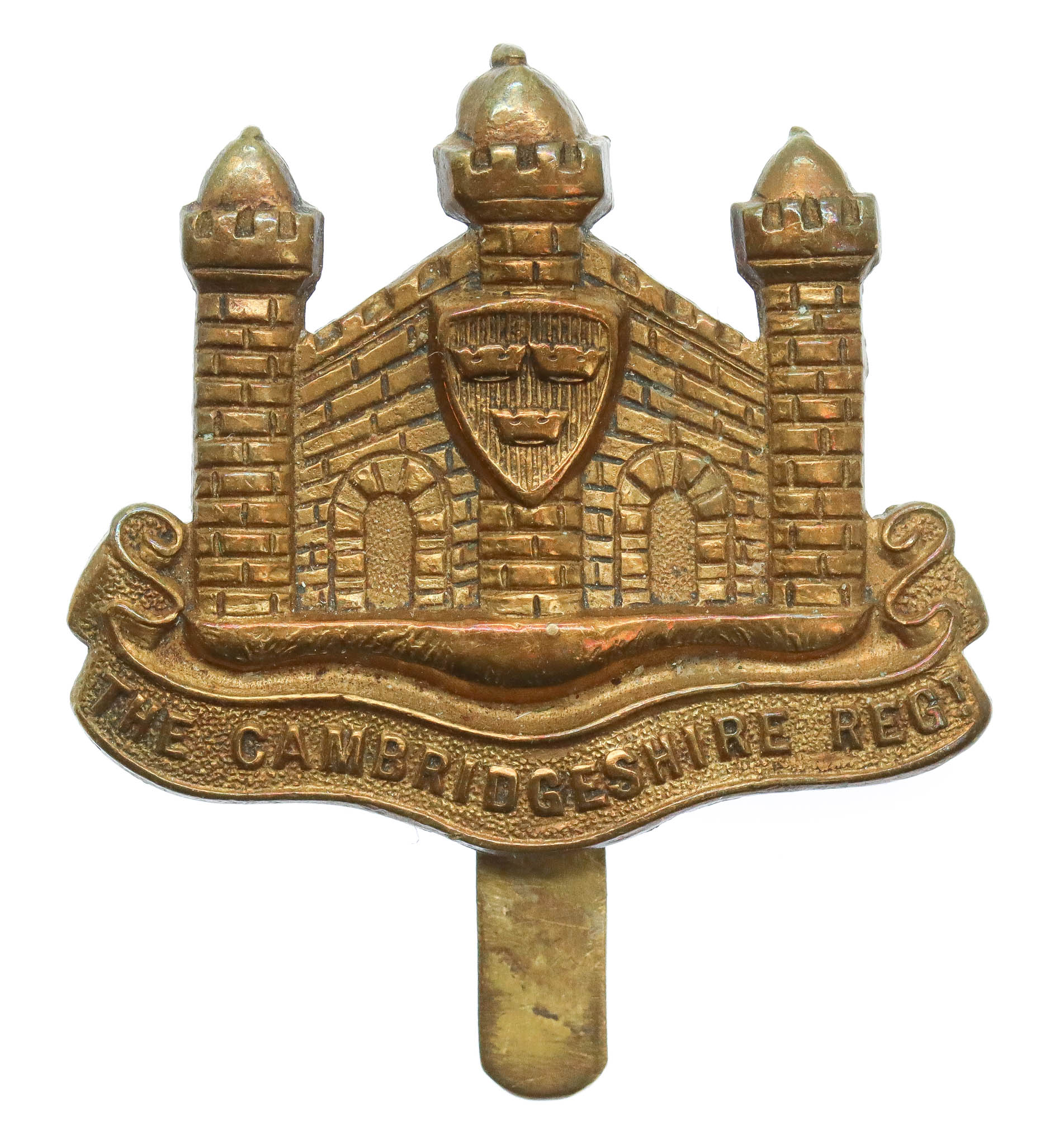 Cambridgeshire Regiment WW1 All Brass Economy Cap Badge