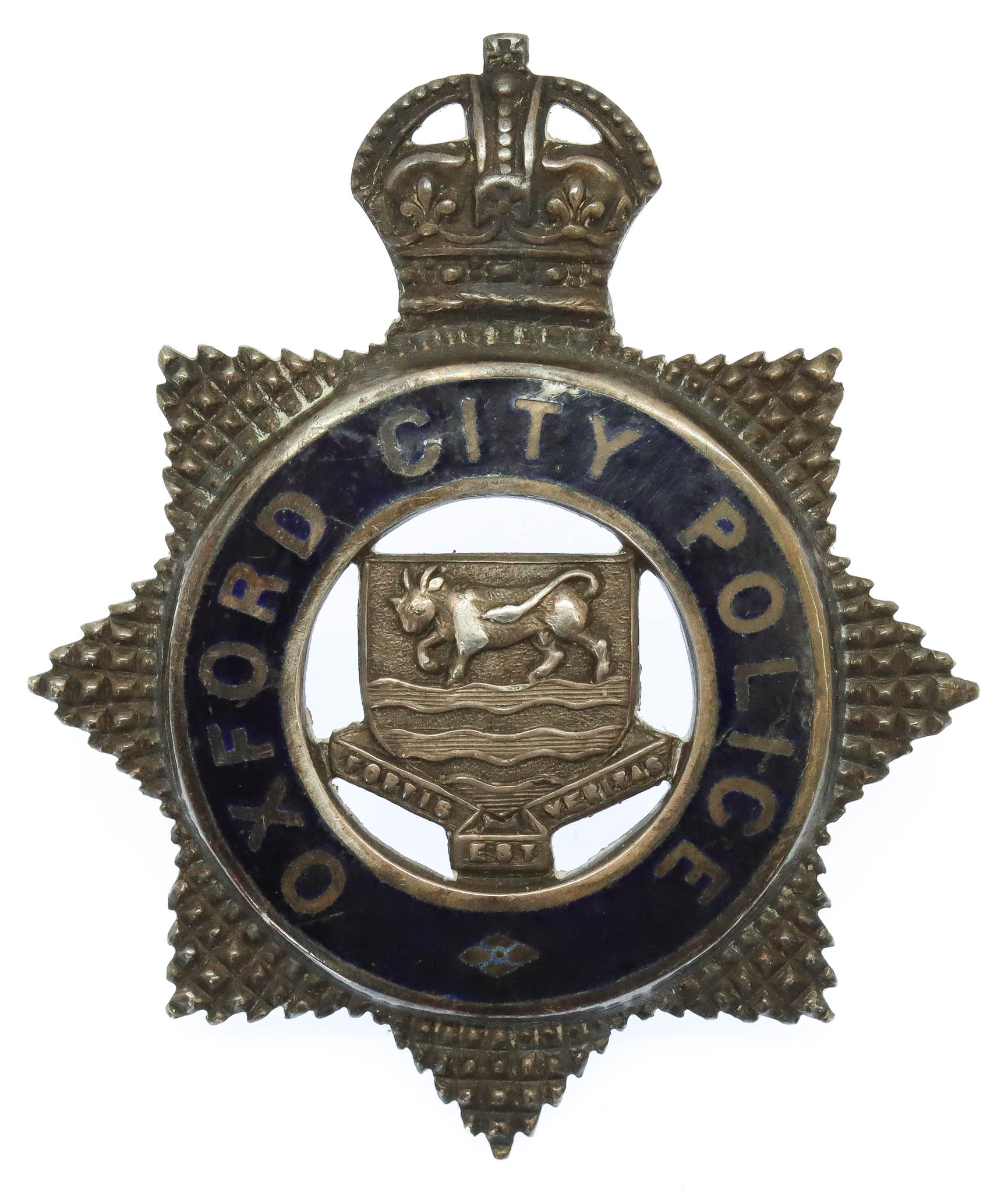 Oxford City Police Senior Officer's Sterling Silver & Enamel Cap Badge - King's Crown
