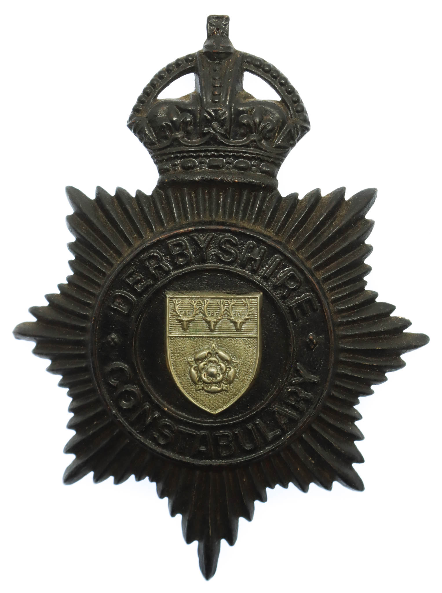 Derbyshire Constabulary Night Helmet Plate - King's Crown