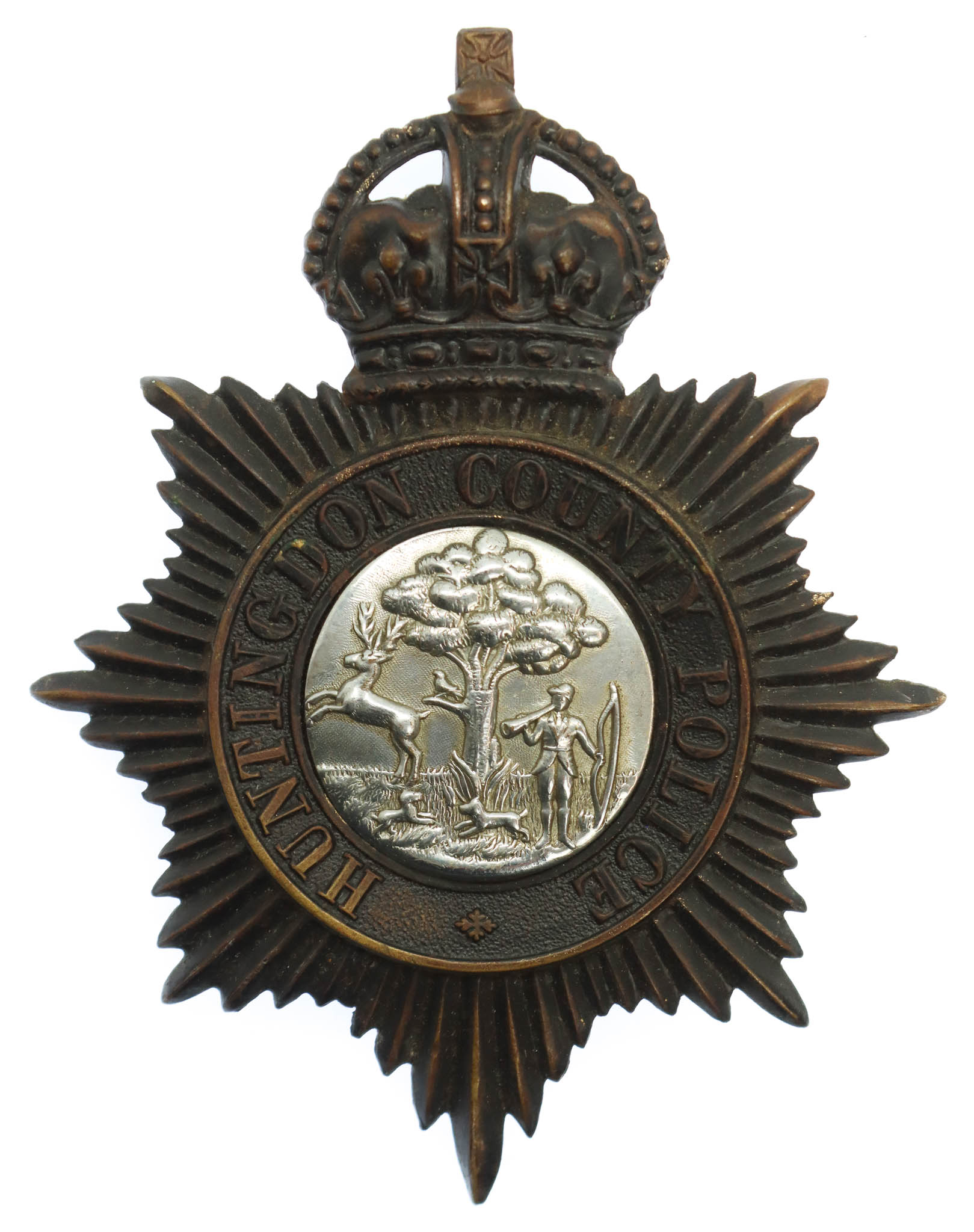 Huntingdonshire County Constabulary Night Helmet Plate - King's Crown