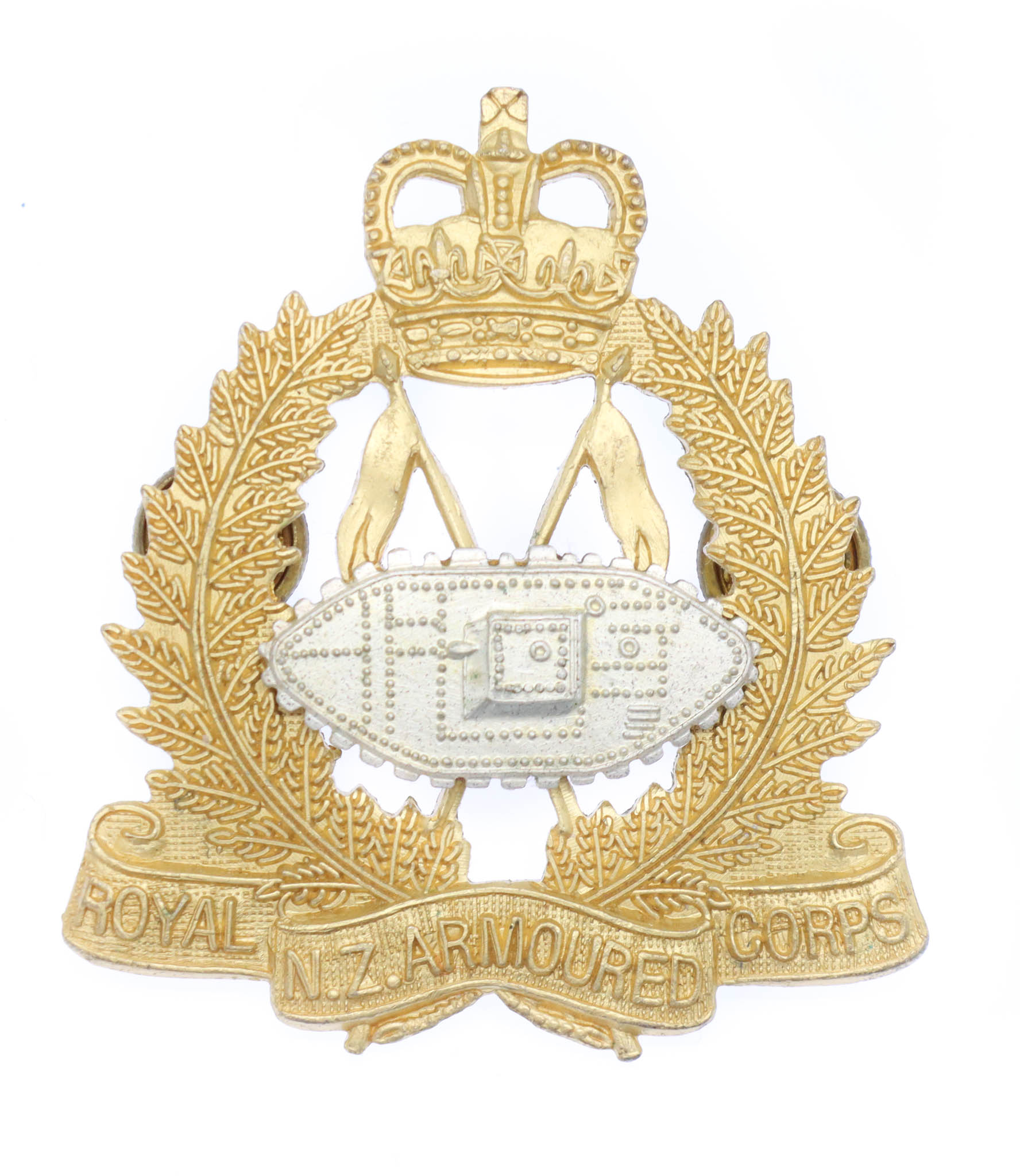 Royal New Zealand Armoured Corps Cap Badge - Queen's Crown